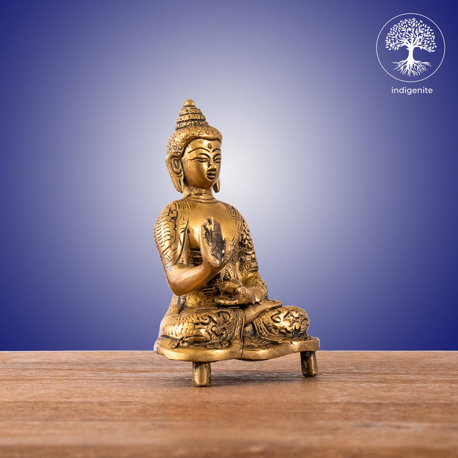 Antique Lord Buddha Sitting In Abhaya Mudra - Brass Statue