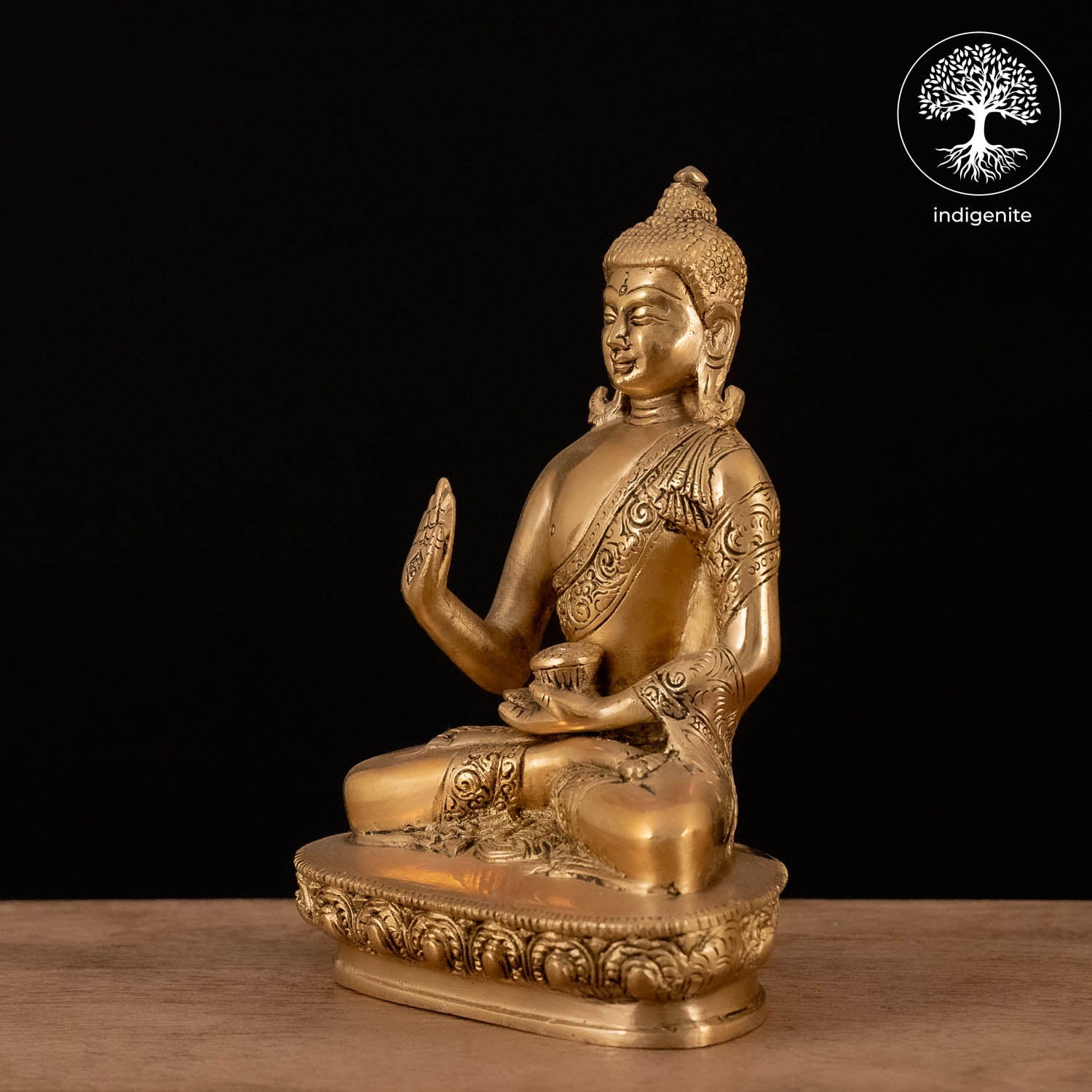 Antique Lord Buddha Sitting In Abhaya Mudra with Base - Brass Statue | 8 Inch