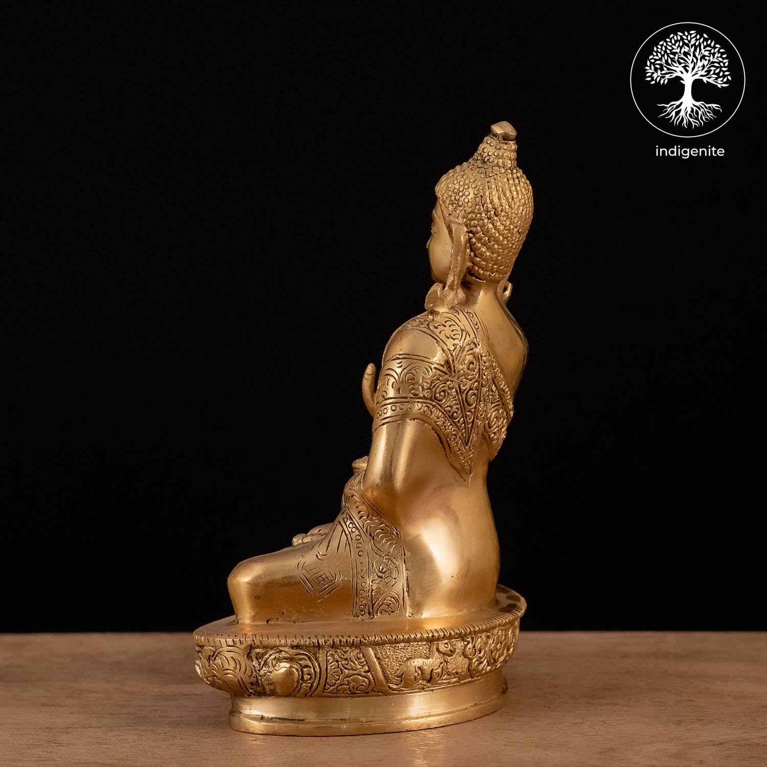 Antique Lord Buddha Sitting In Abhaya Mudra with Base - Brass Statue | 8 Inch