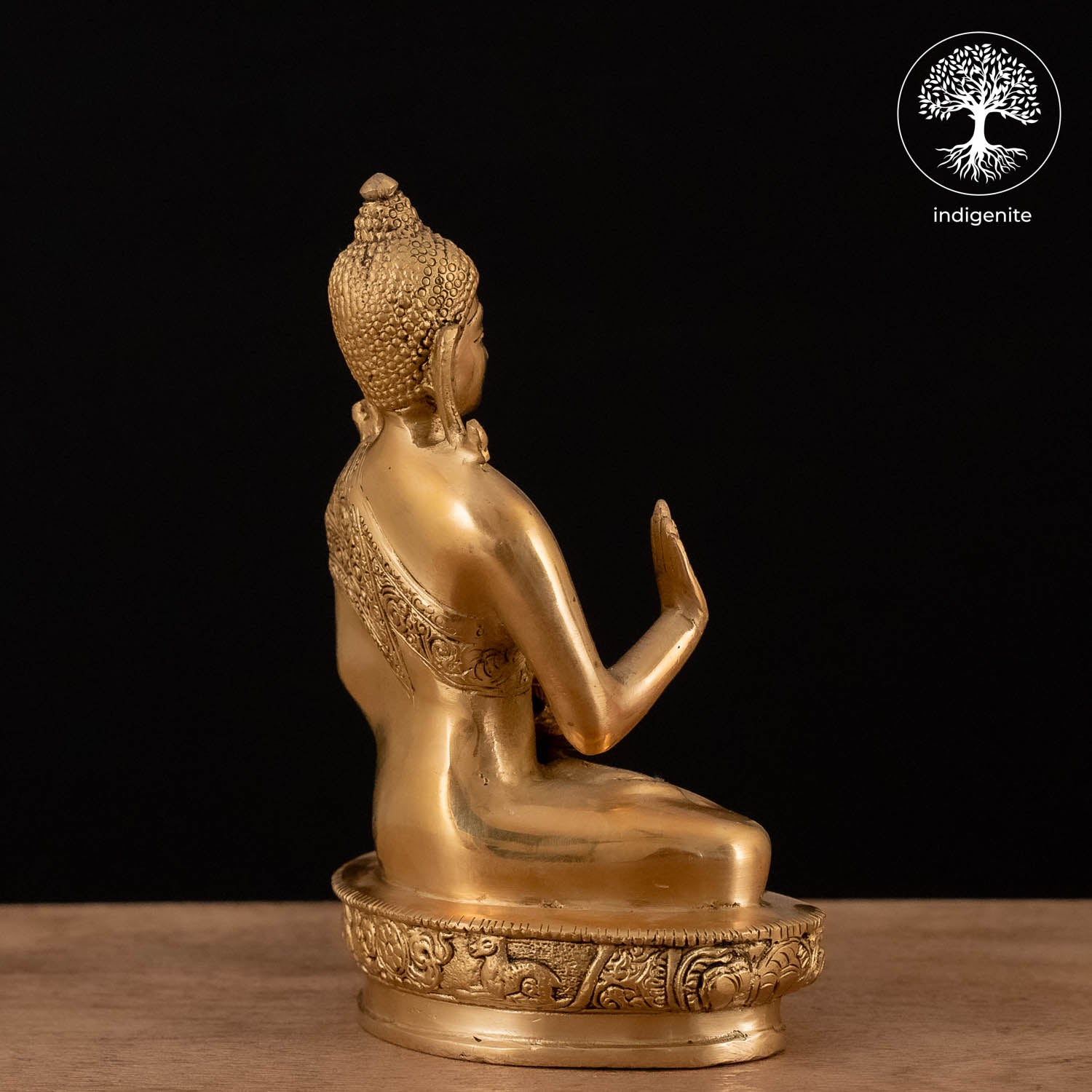 Antique Lord Buddha Sitting In Abhaya Mudra with Base - Brass Statue | 8 Inch