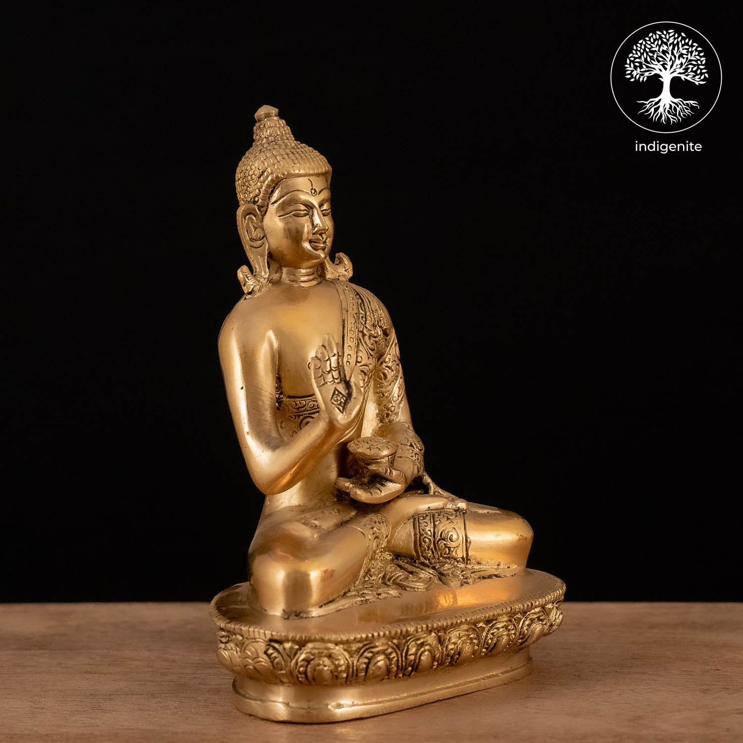 Antique Lord Buddha Sitting In Abhaya Mudra with Base - Brass Statue | 8 Inch