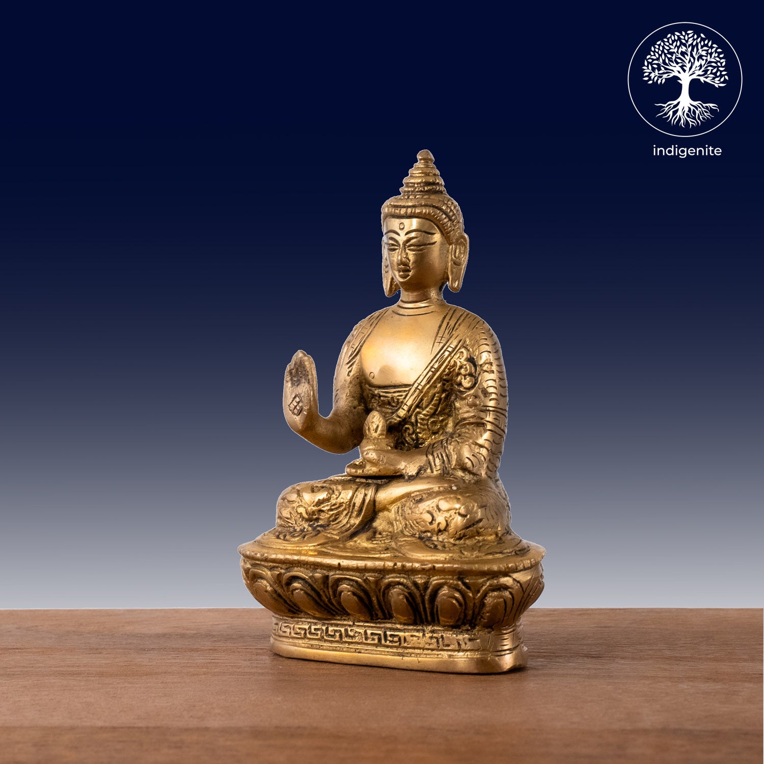 Antique Lord Buddha Sitting In Abhaya Mudra with Base - Brass Statue | 6.5 Inch