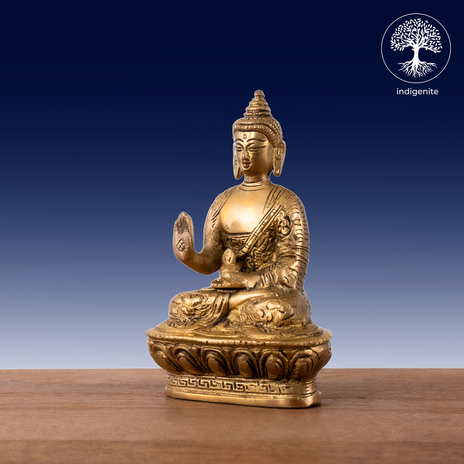 Antique Lord Buddha Sitting In Abhaya Mudra with Base - Brass Statue | 6.5 Inch
