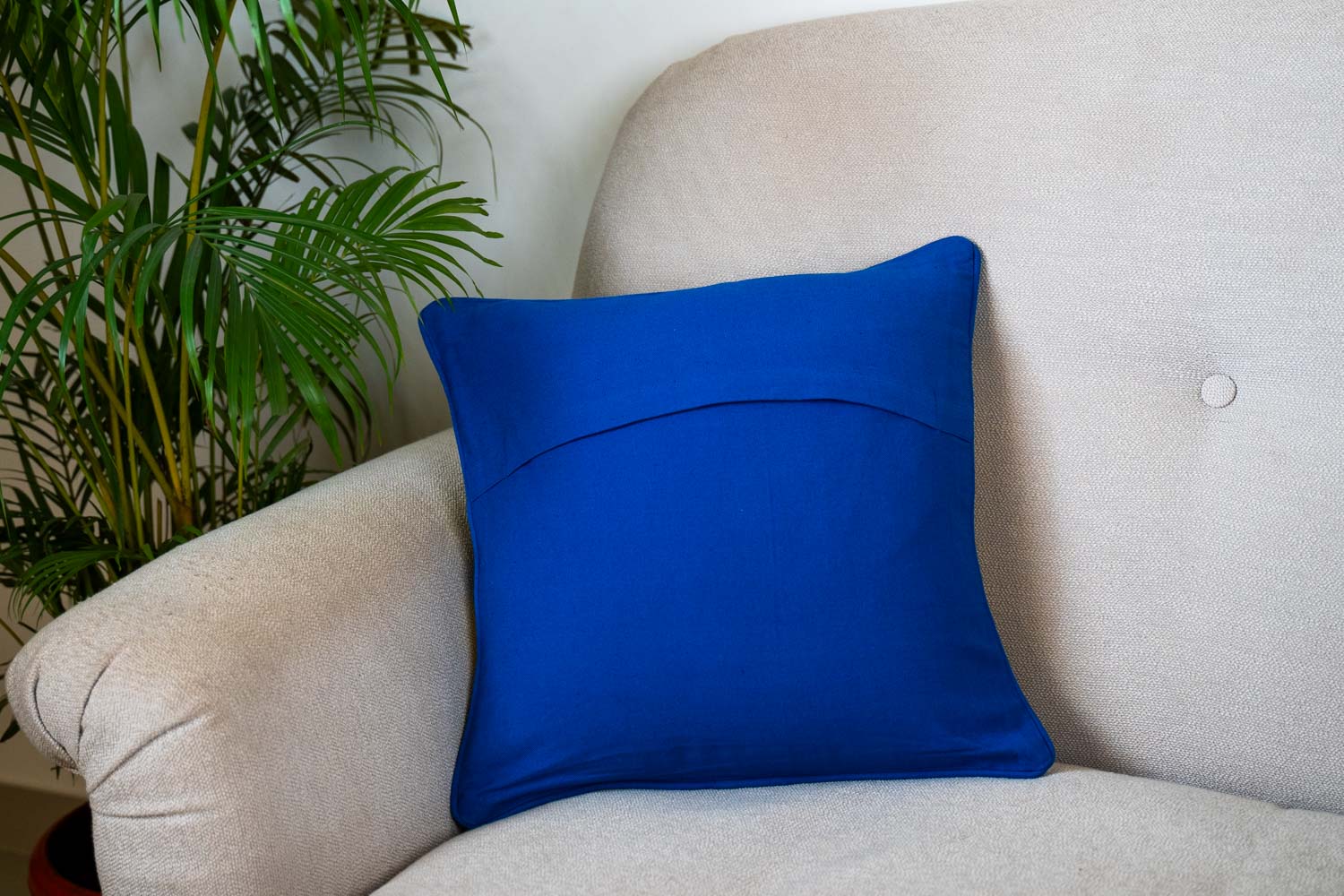 Bright Yellow & Blue Leaf Pattern Cushion Cover