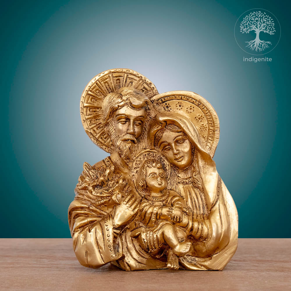 Holy Joseph & Mother Mary with Baby Jesus - Brass Statue
