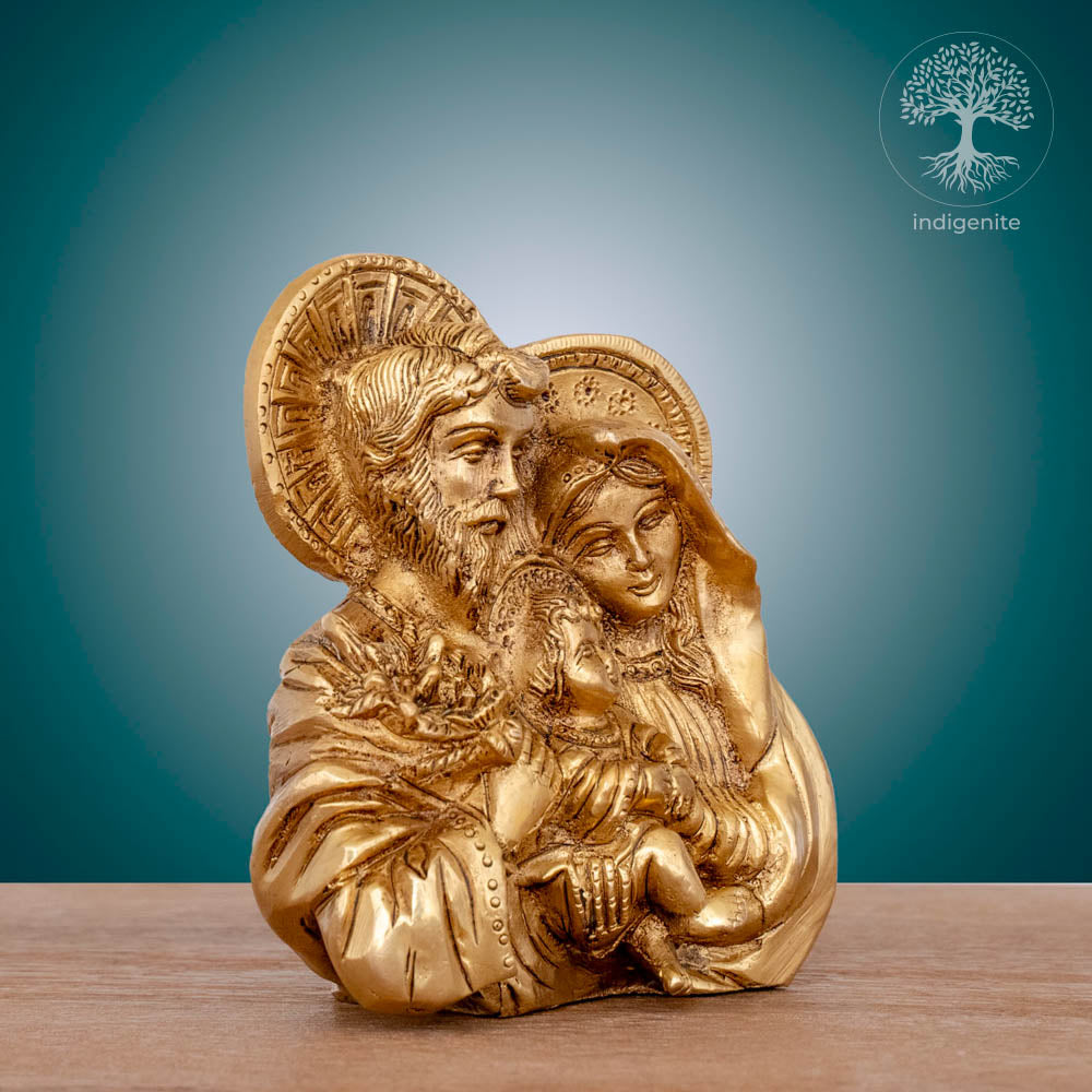 Holy Joseph & Mother Mary with Baby Jesus - Brass Statue