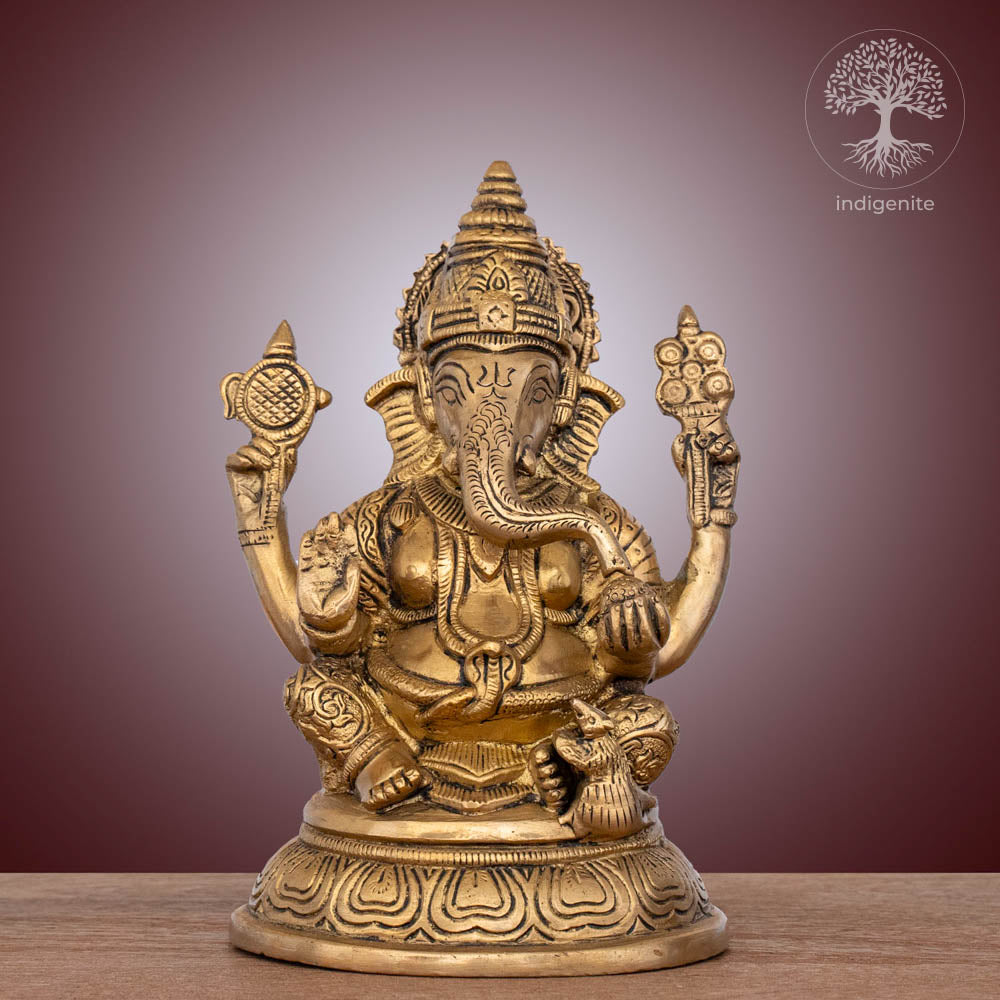 Lord Ganesh Idol | 6.5 Inch - Brass Statue