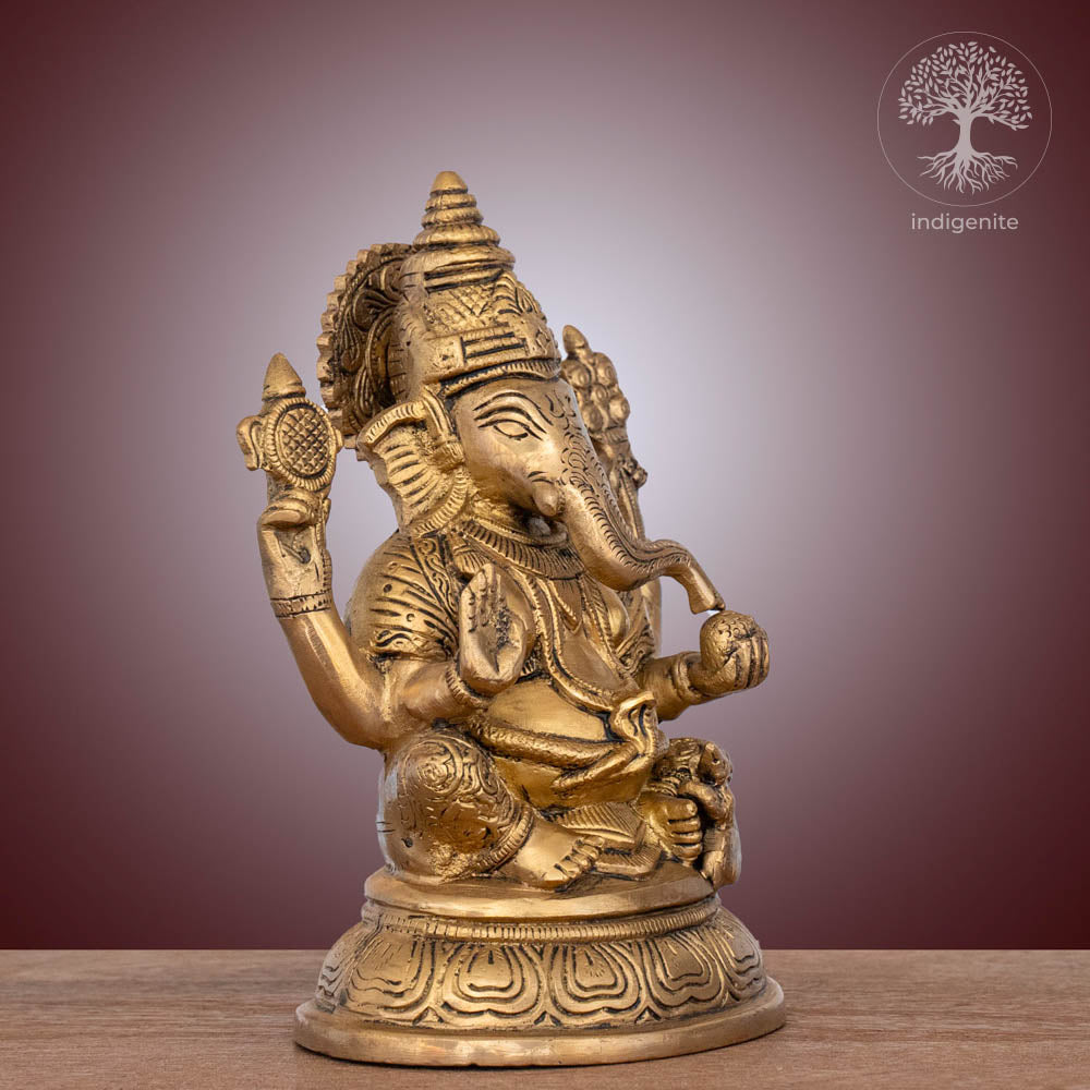 Lord Ganesh Idol | 6.5 Inch - Brass Statue