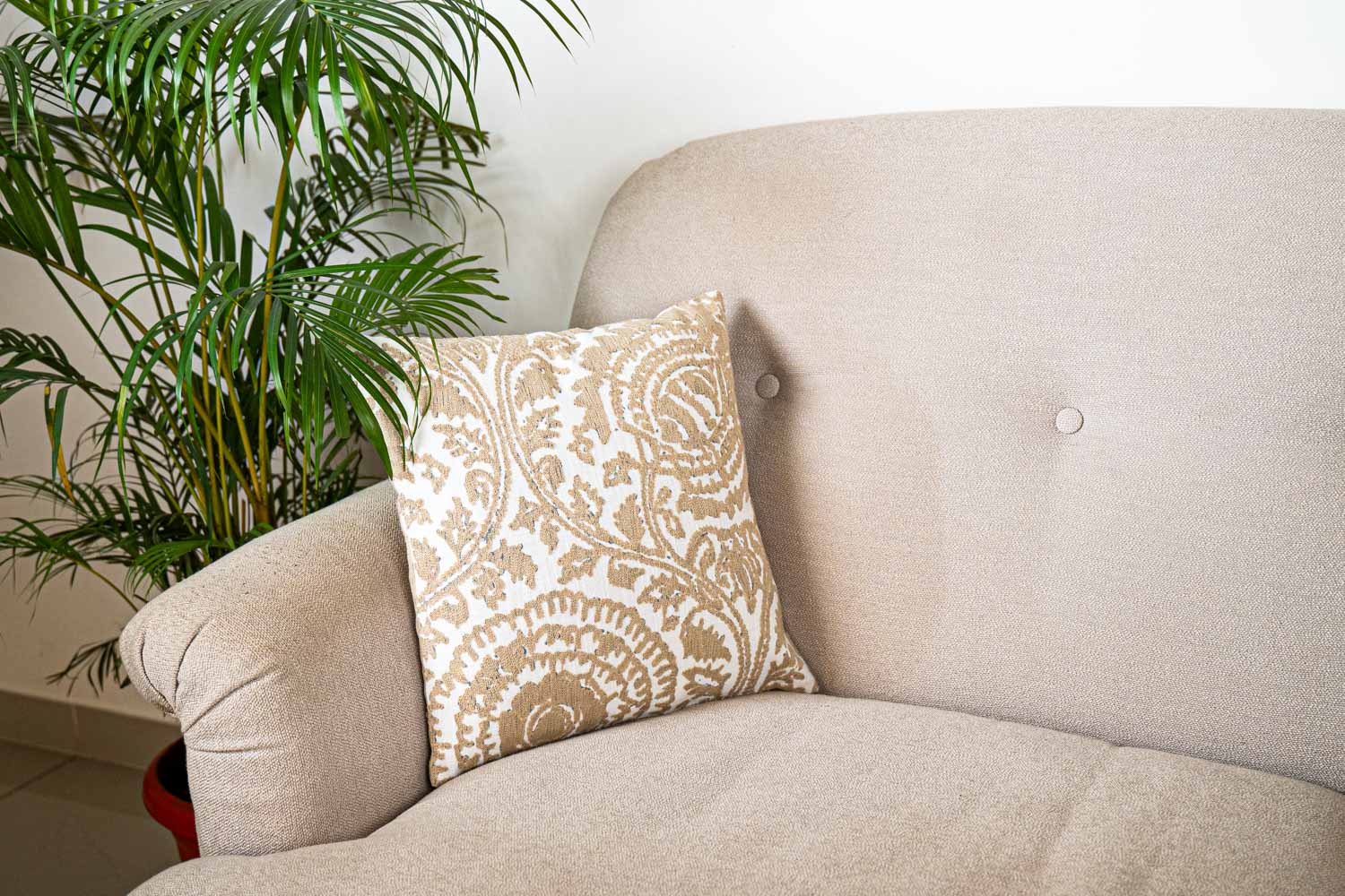 Elegant Beige Embroidered Cushion Cover