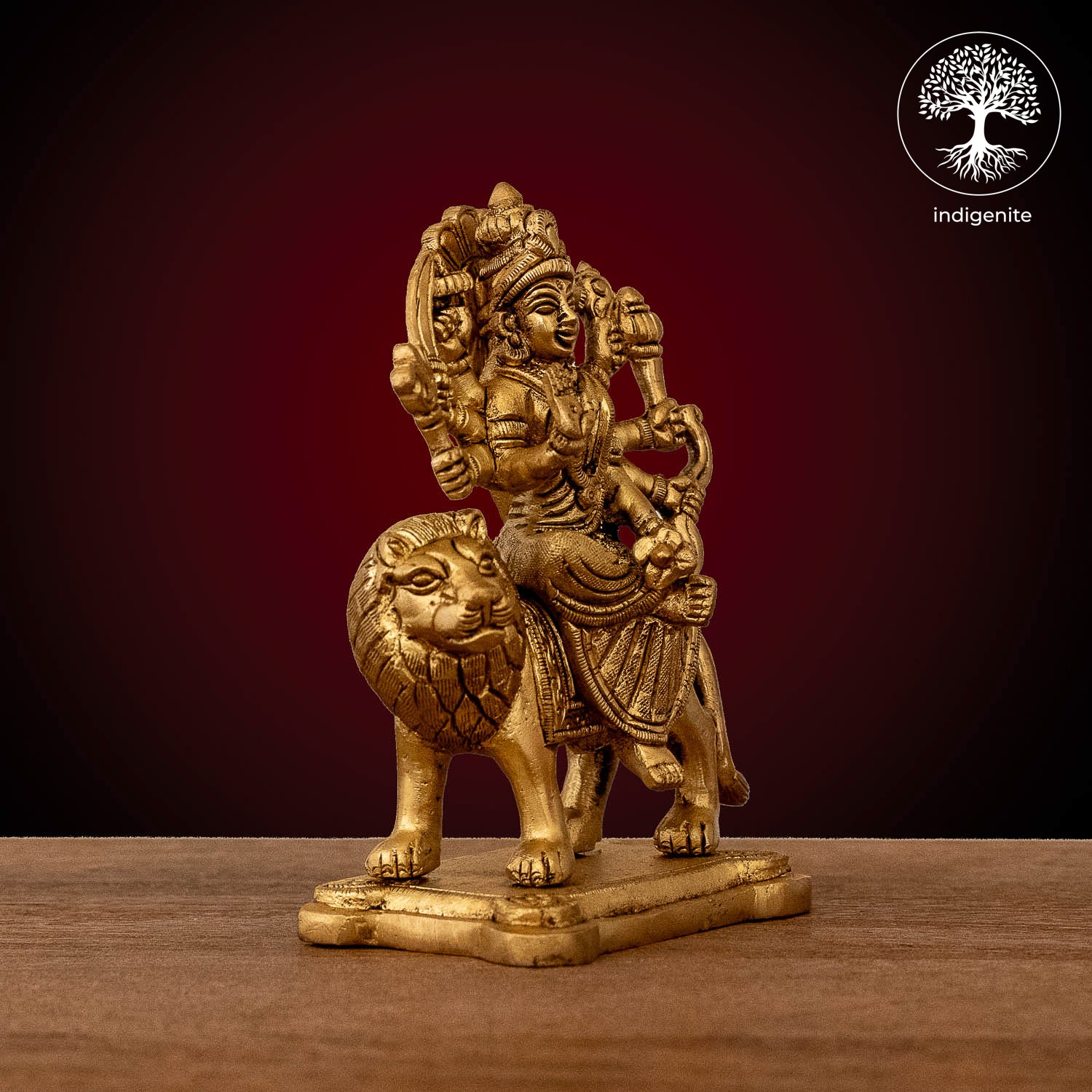 Goddess Durga Idol on Lion - Brass Statue | 3 Inch
