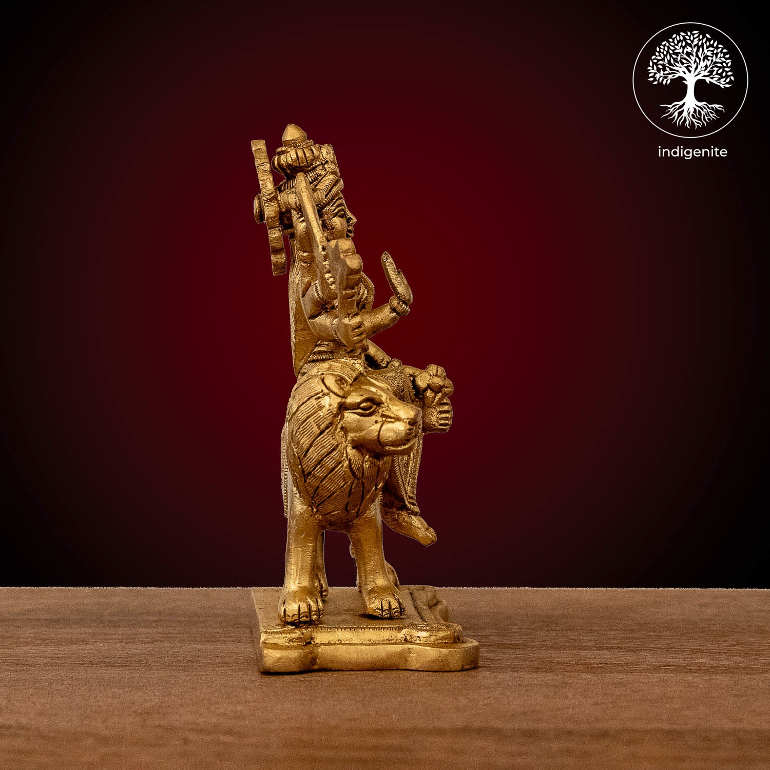 Goddess Durga Idol on Lion - Brass Statue | 3 Inch