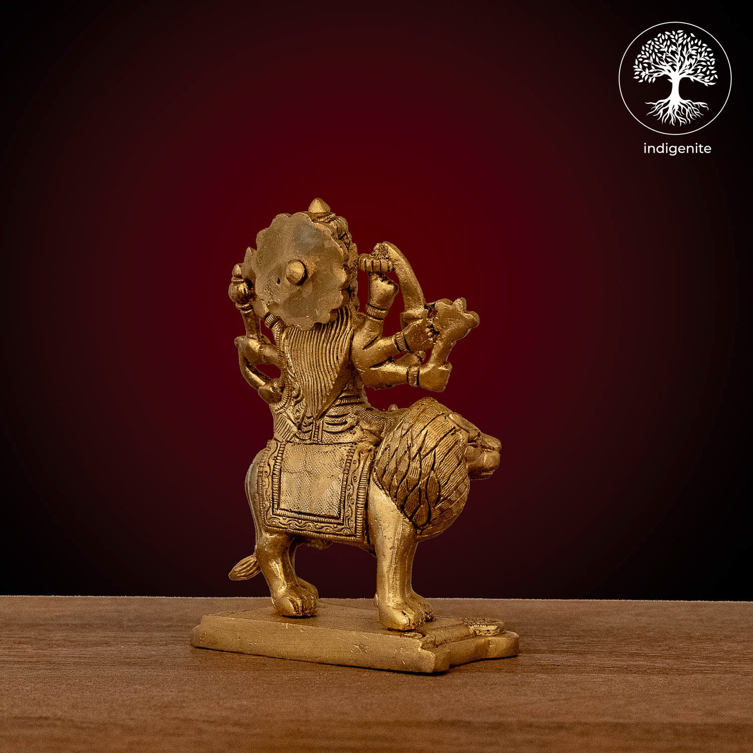 Goddess Durga Idol on Lion - Brass Statue | 3 Inch