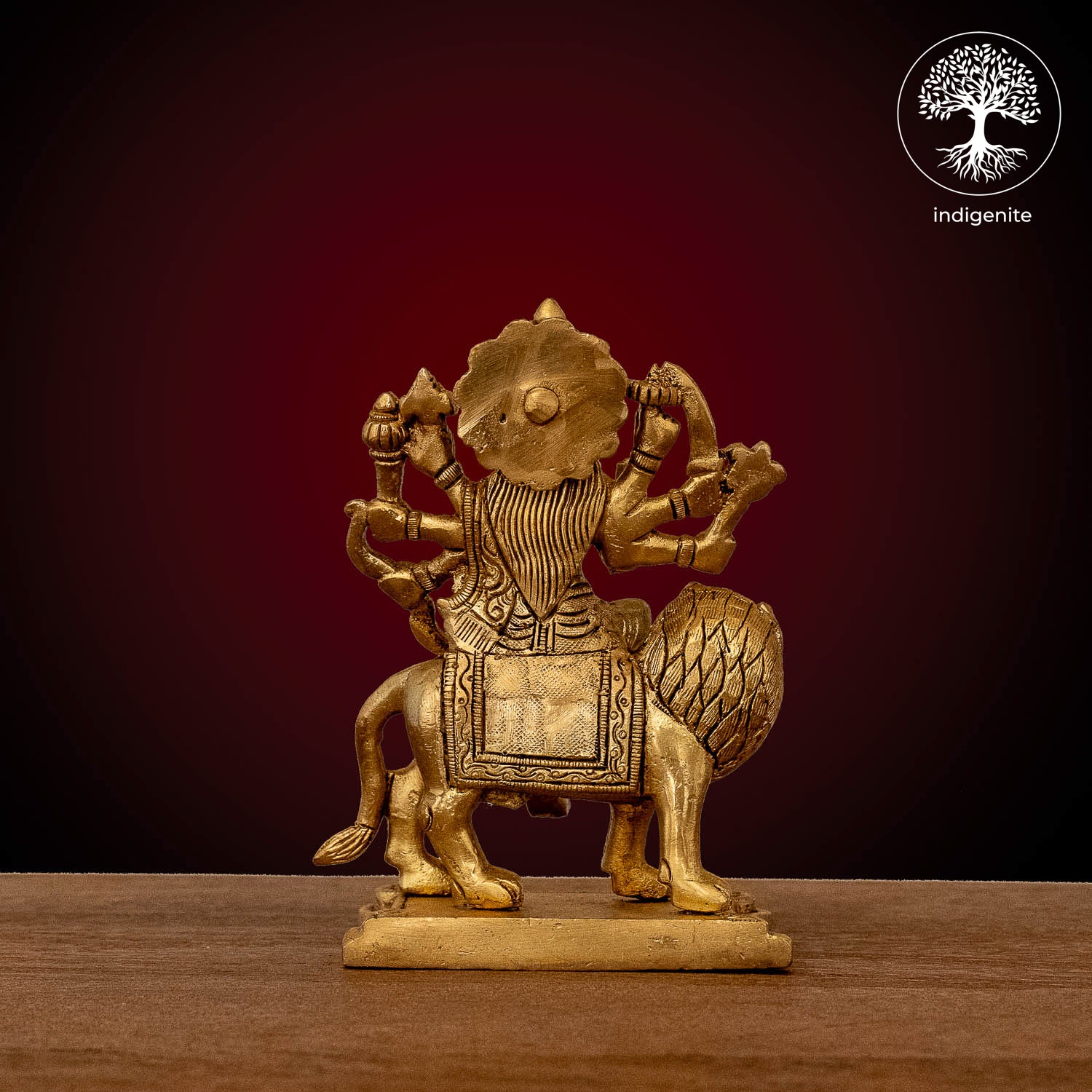 Goddess Durga Idol on Lion - Brass Statue | 3 Inch