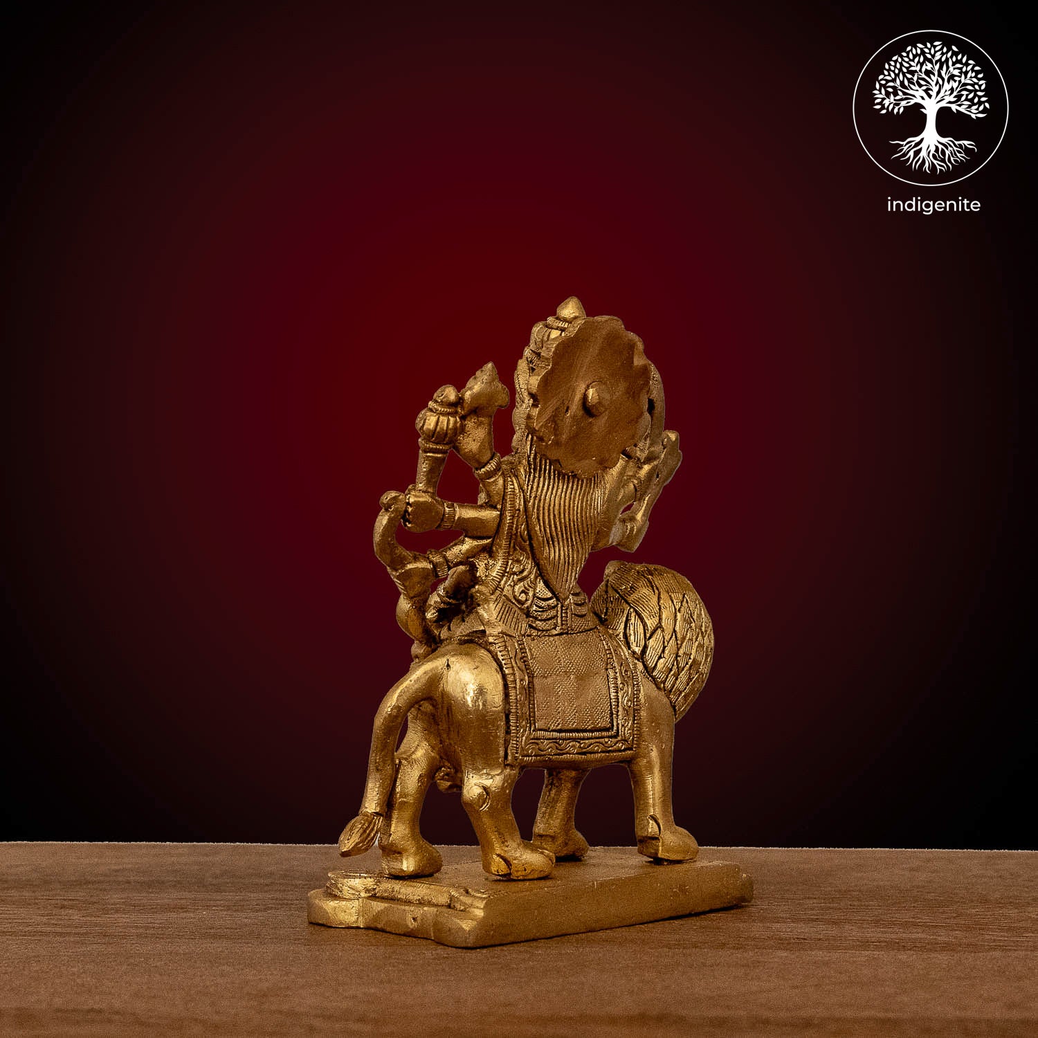 Goddess Durga Idol on Lion - Brass Statue | 3 Inch