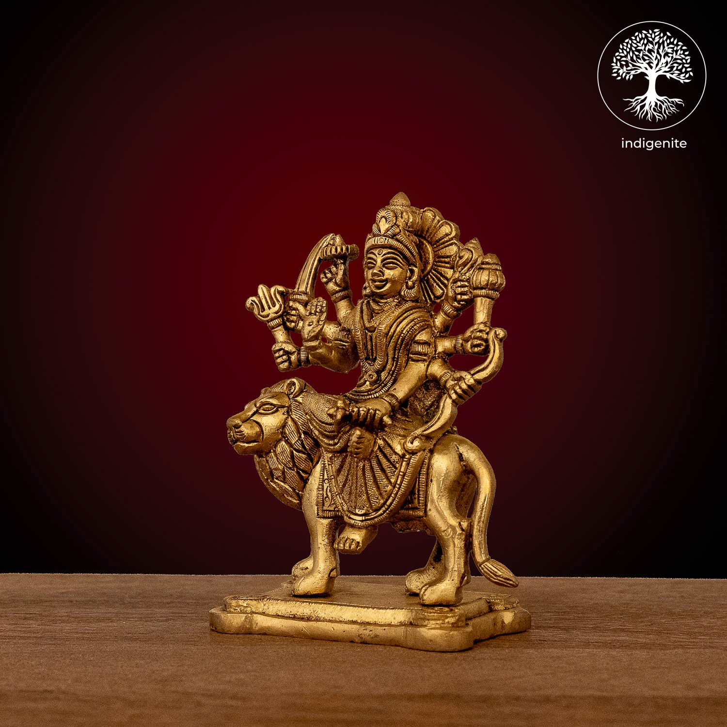 Goddess Durga Idol on Lion - Brass Statue | 3 Inch