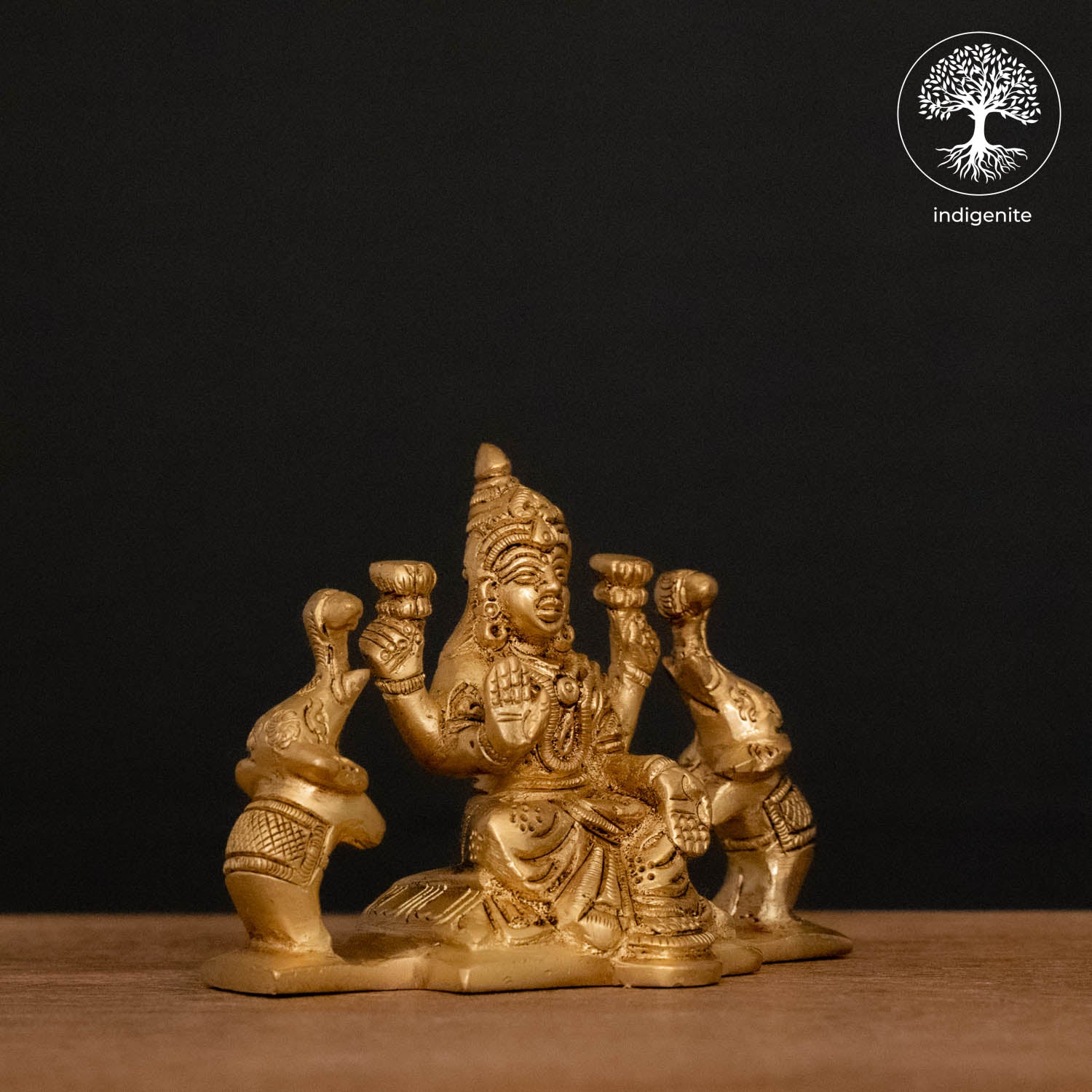 Goddess Lakshmi with Elephants - Brass Statue