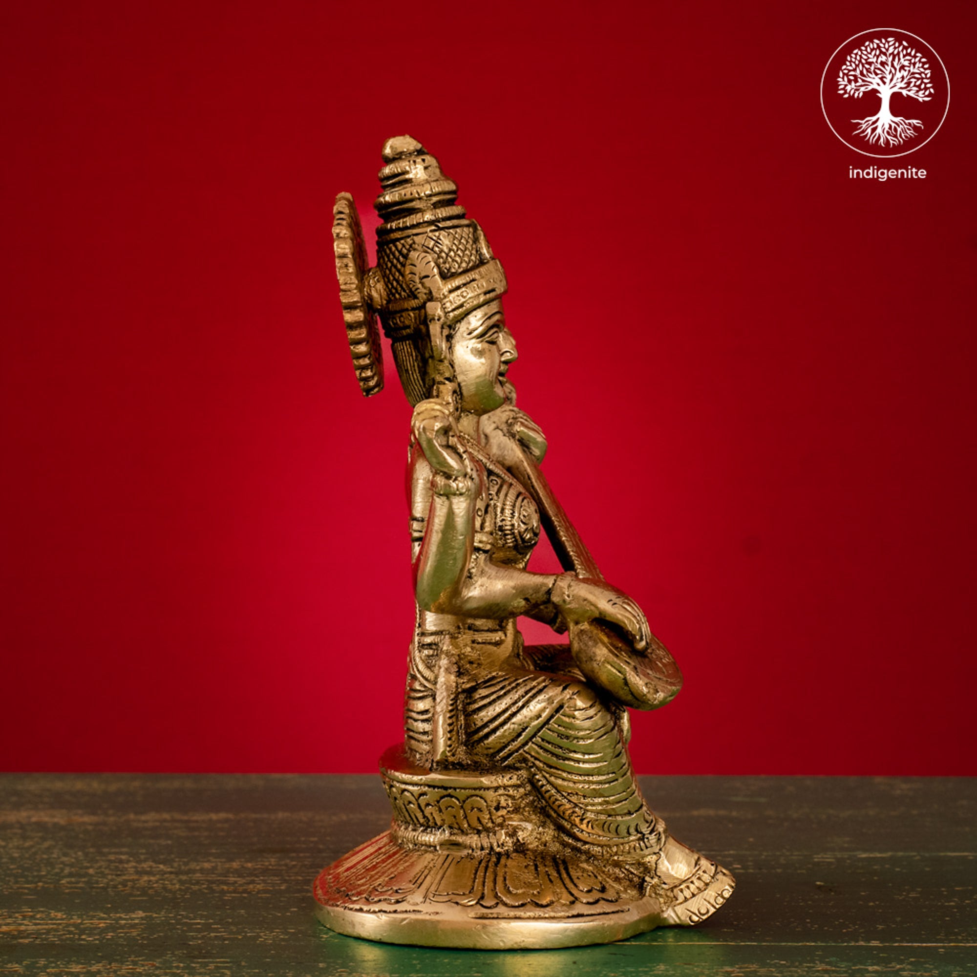 Goddess Saraswati Idol with Base - Brass Statue