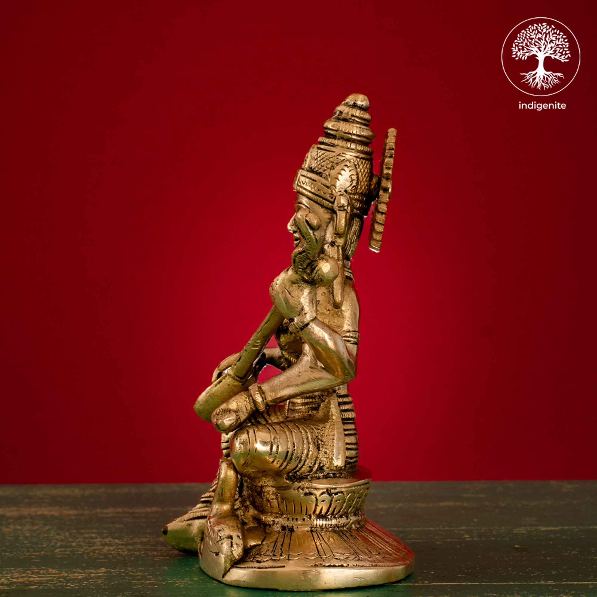 Goddess Saraswati Idol with Base - Brass Statue