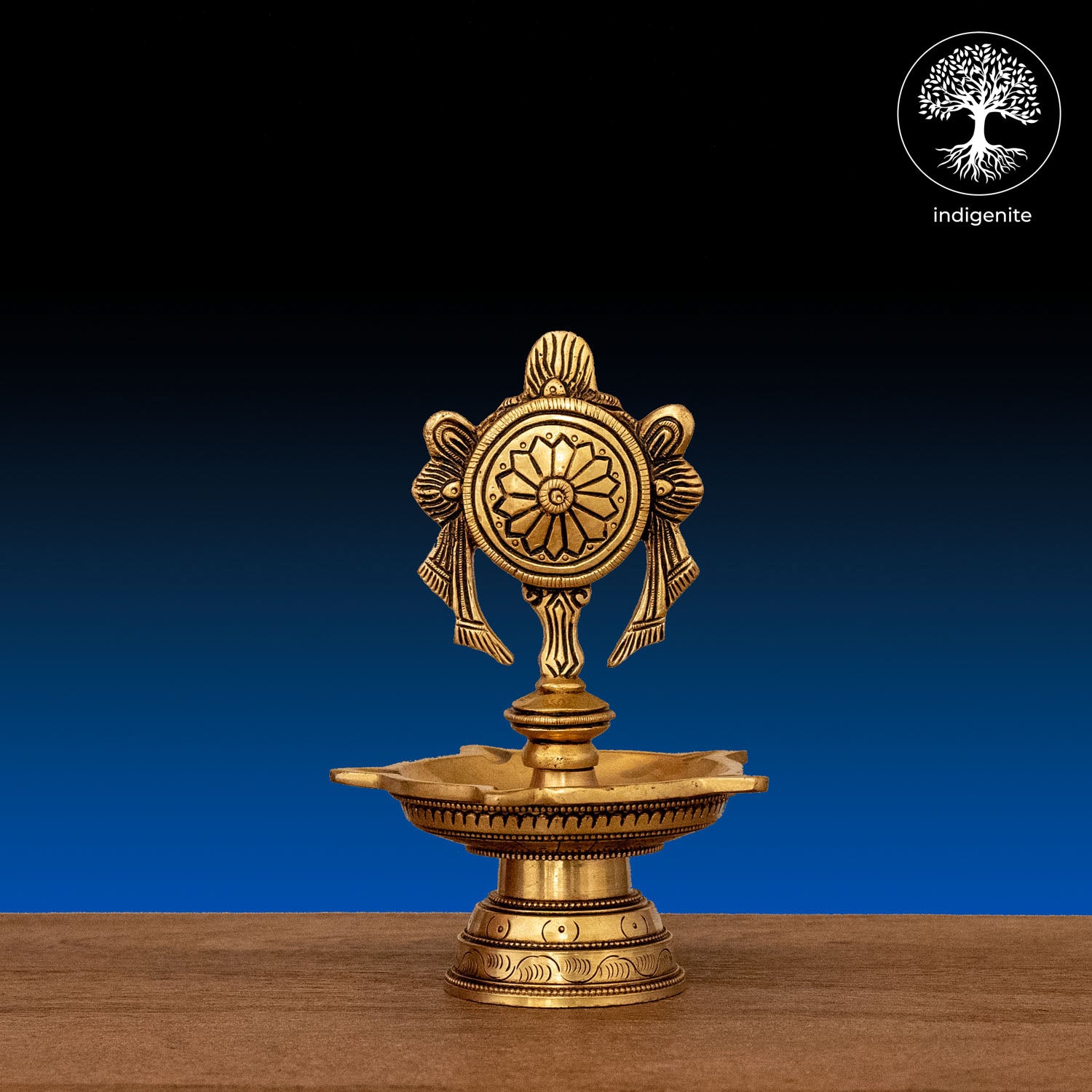 Handcarved Chakra Diya - Brass Lamp