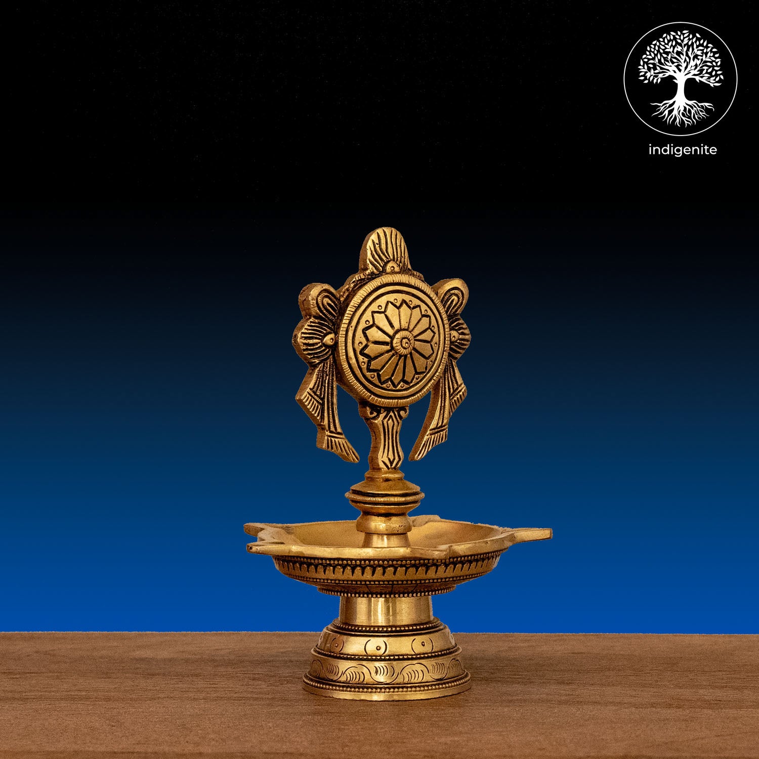 Handcarved Chakra Diya - Brass Lamp