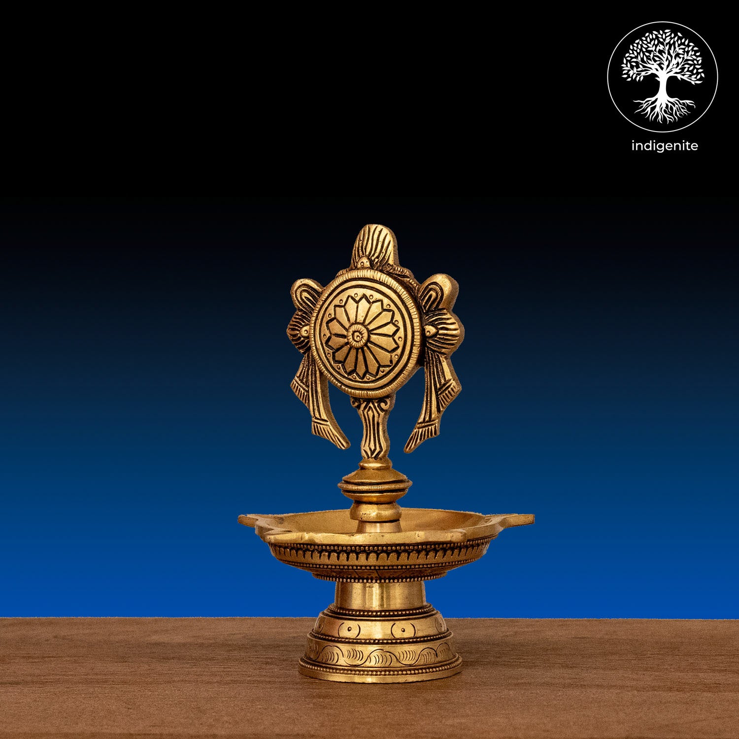 Handcarved Chakra Diya - Brass Lamp
