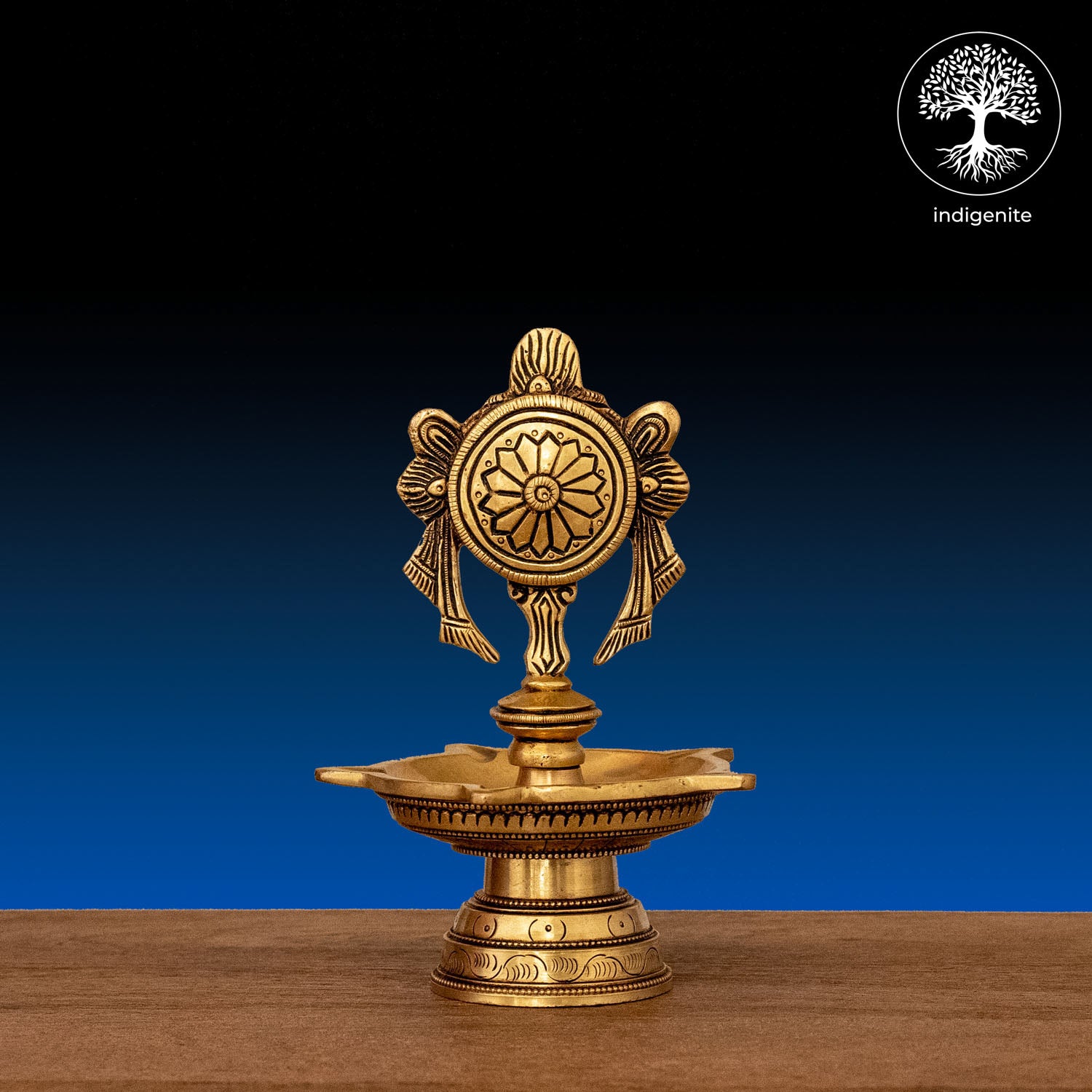 Handcarved Chakra Diya - Brass Lamp