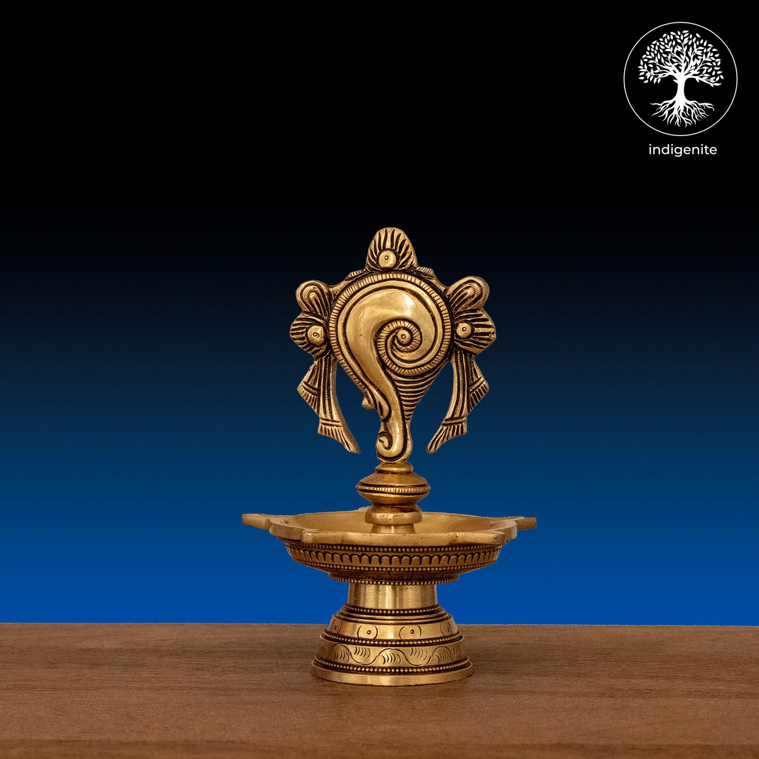 Handcarved Shankh Diya - Brass Lamp