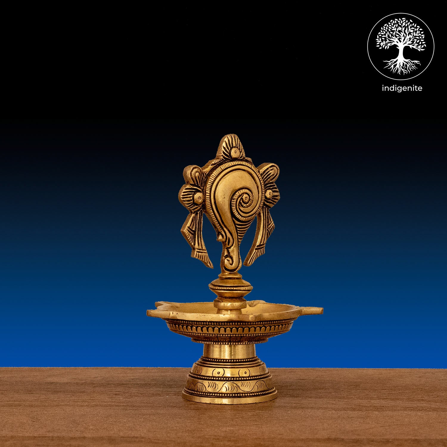 Handcarved Shankh Diya - Brass Lamp