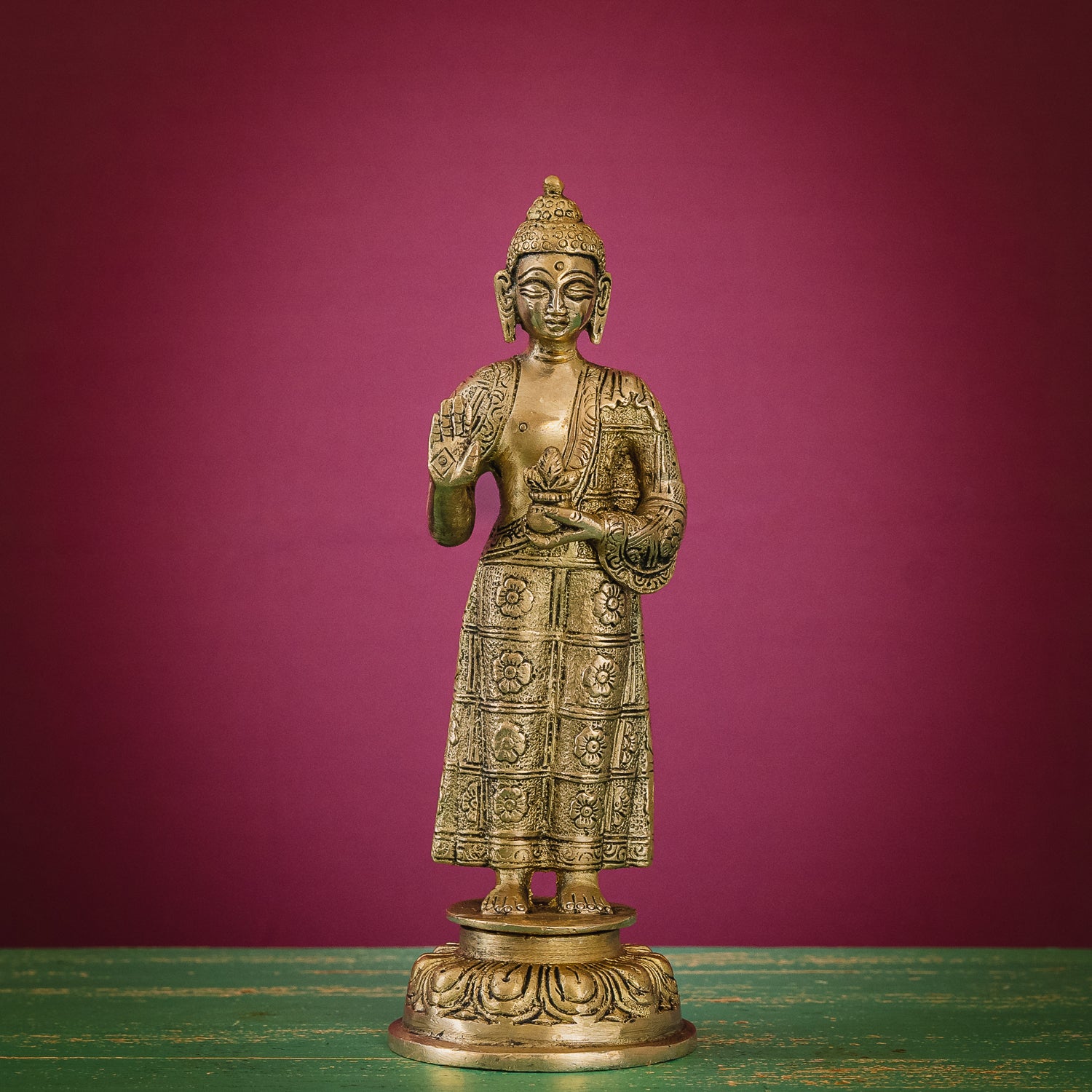 Lord Buddha Standing in Abhaya Mudra - Brass Statue