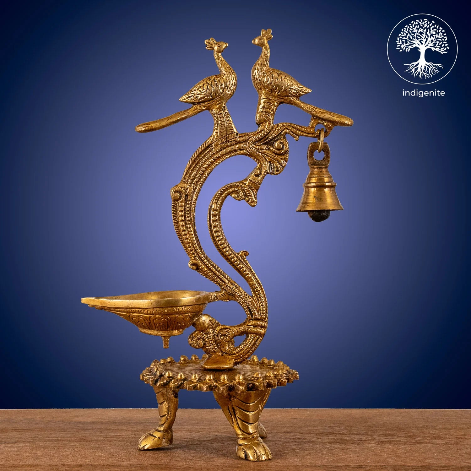 Peacock with Bell Diya - Brass Decorative