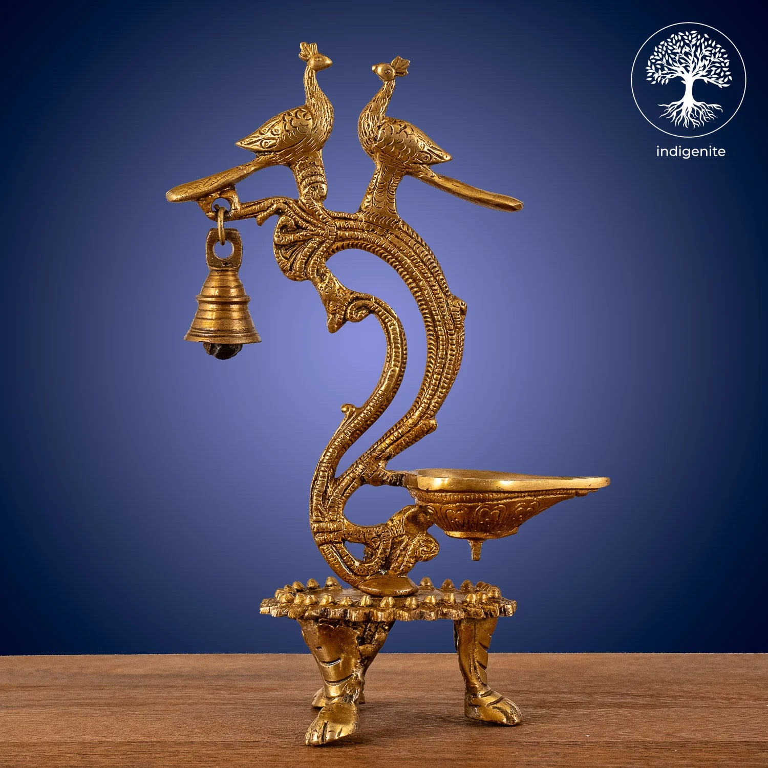 Peacock with Bell Diya - Brass Decorative