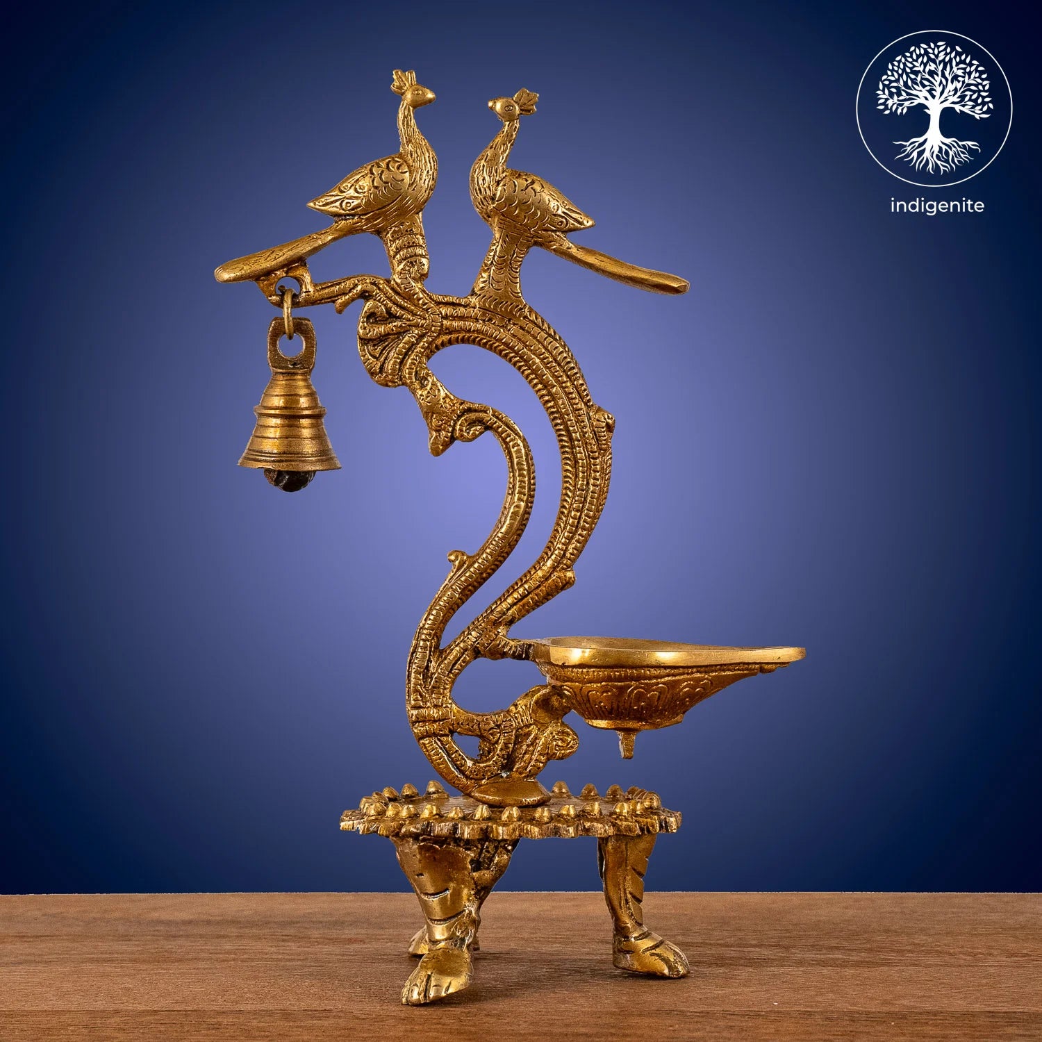 Peacock with Bell Diya - Brass Decorative