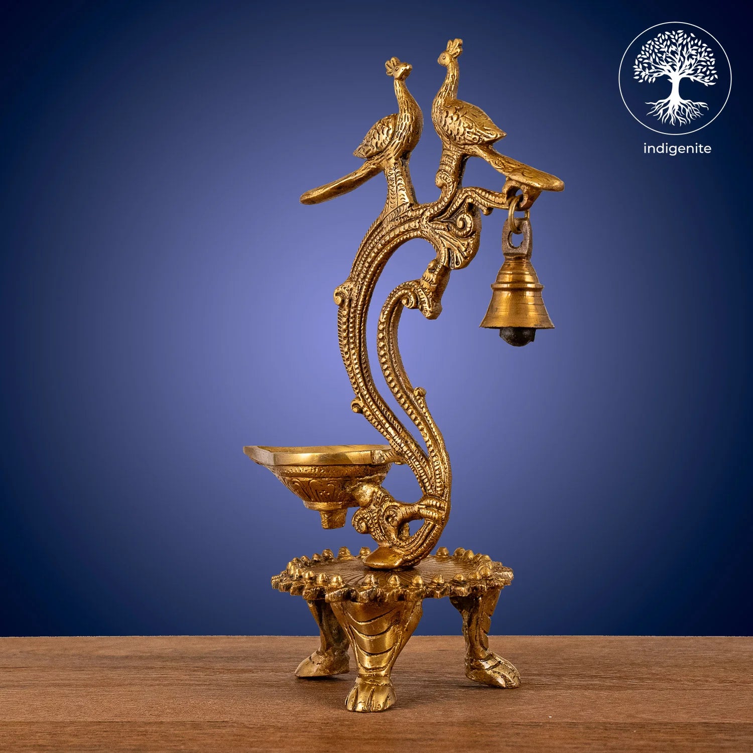 Peacock with Bell Diya - Brass Decorative