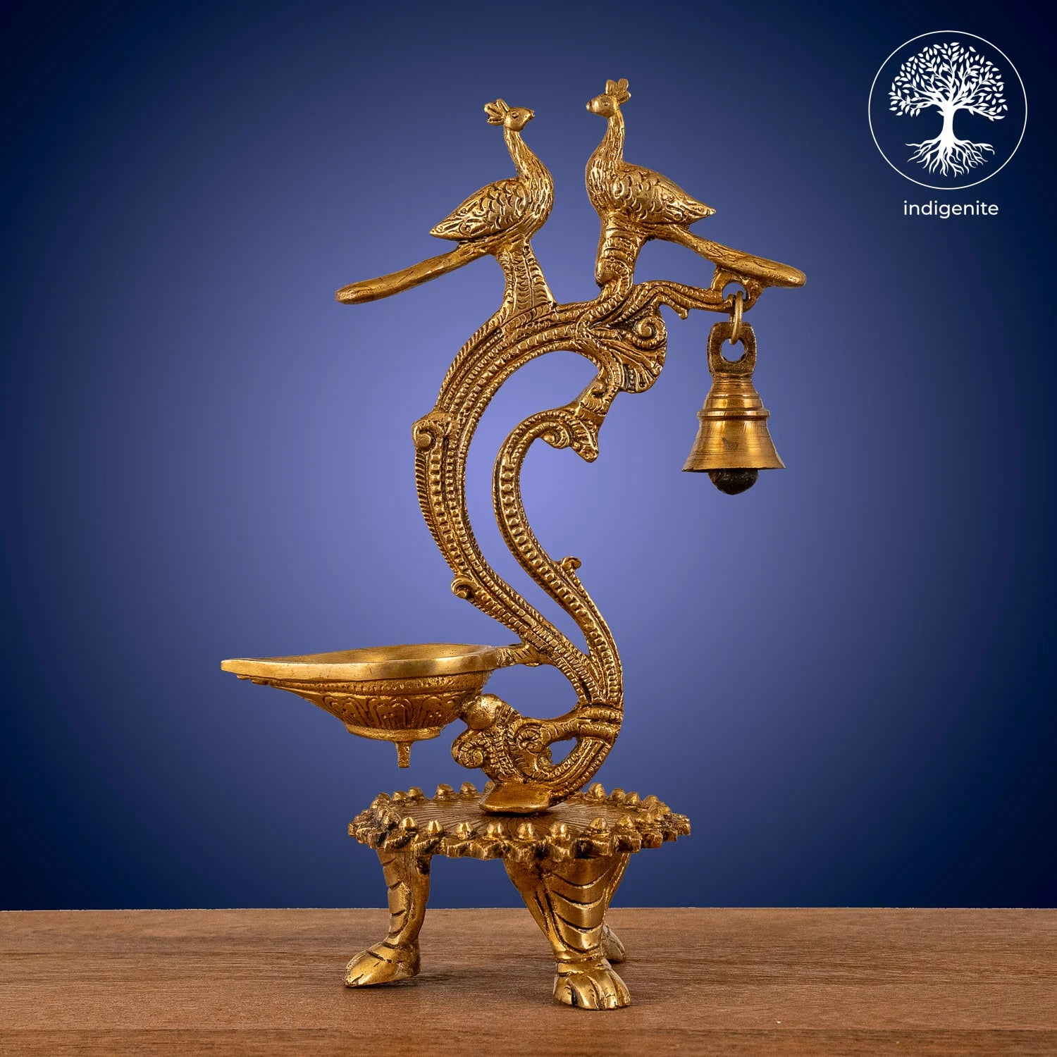 Peacock with Bell Diya - Brass Decorative