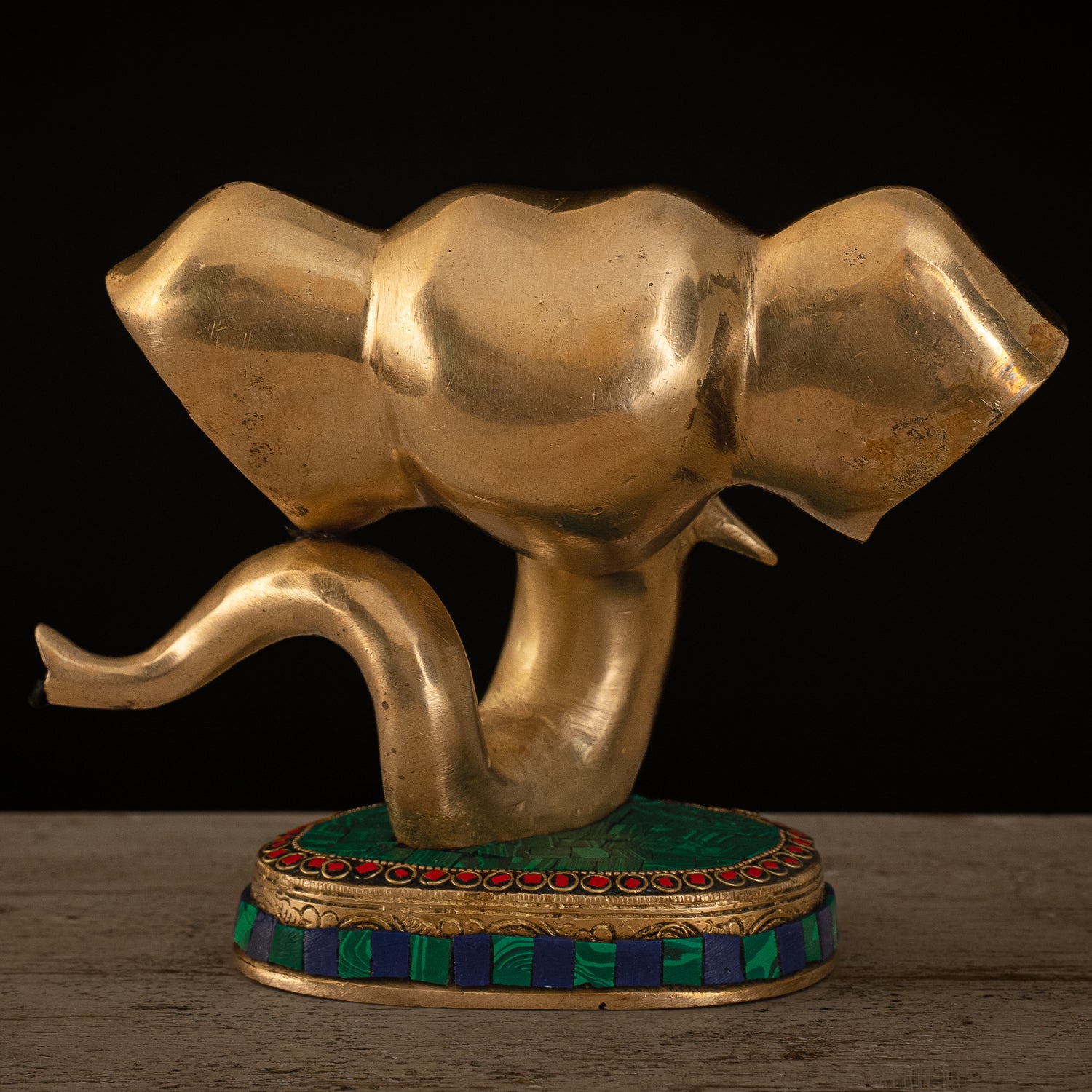 Modern Lord Ganesh Mukh Idol - Brass Staute with Stonework