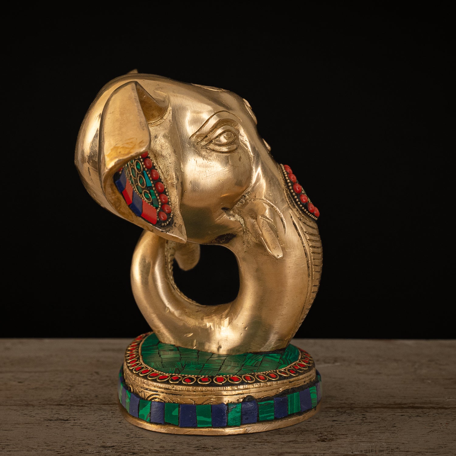 Modern Lord Ganesh Mukh Idol - Brass Staute with Stonework
