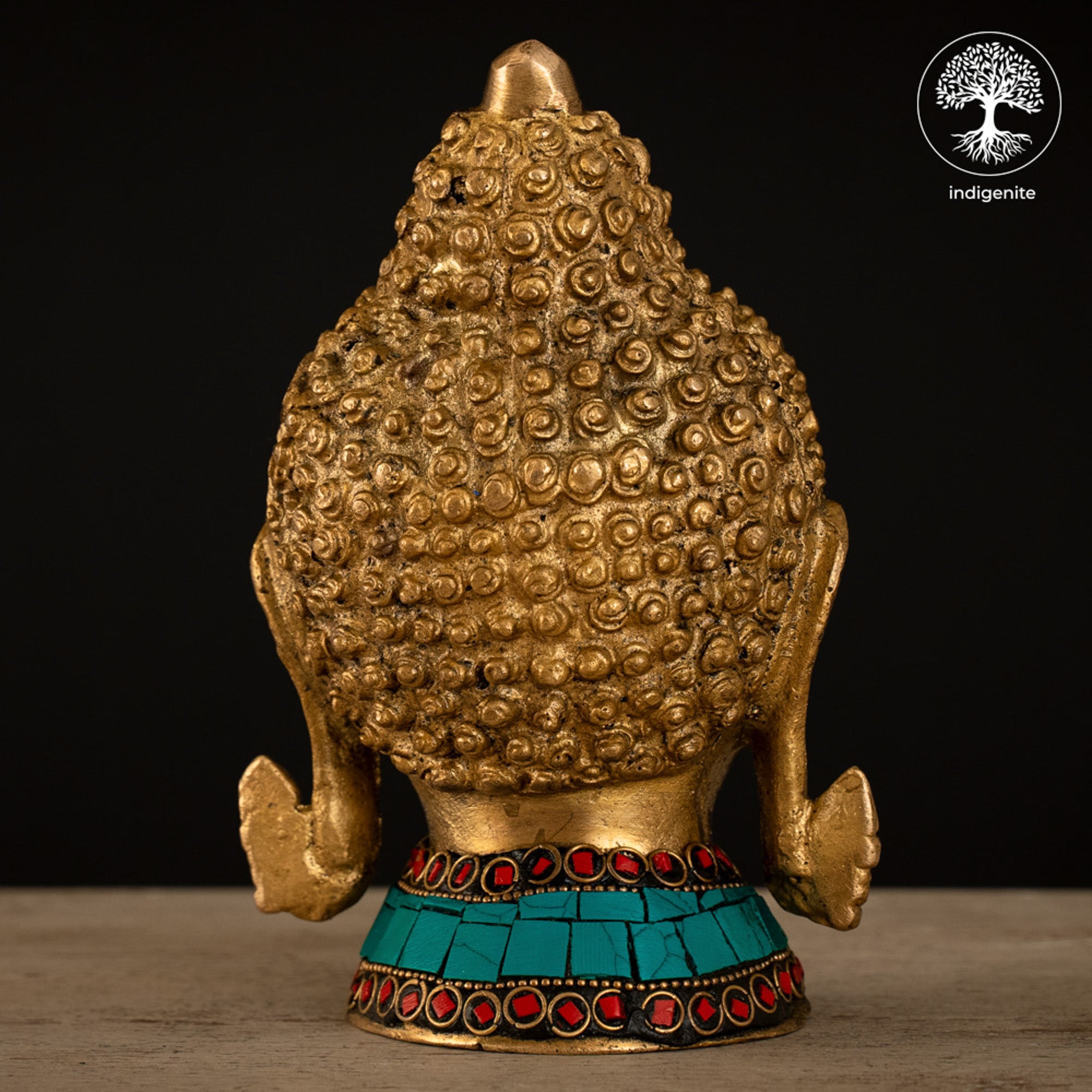 Lord Buddha Bust - Brass Statue with Stonework