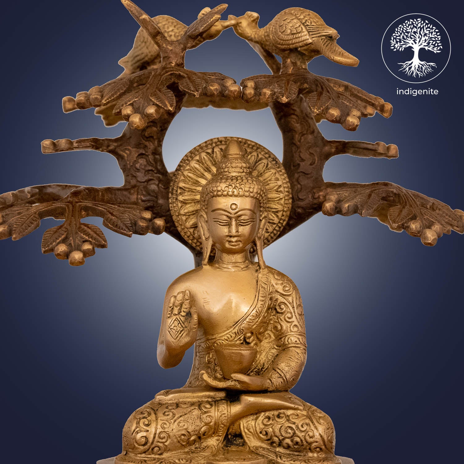 Lord Buddha Idol Sitting Under the Tree in Abhaya Mudra - Brass Statue