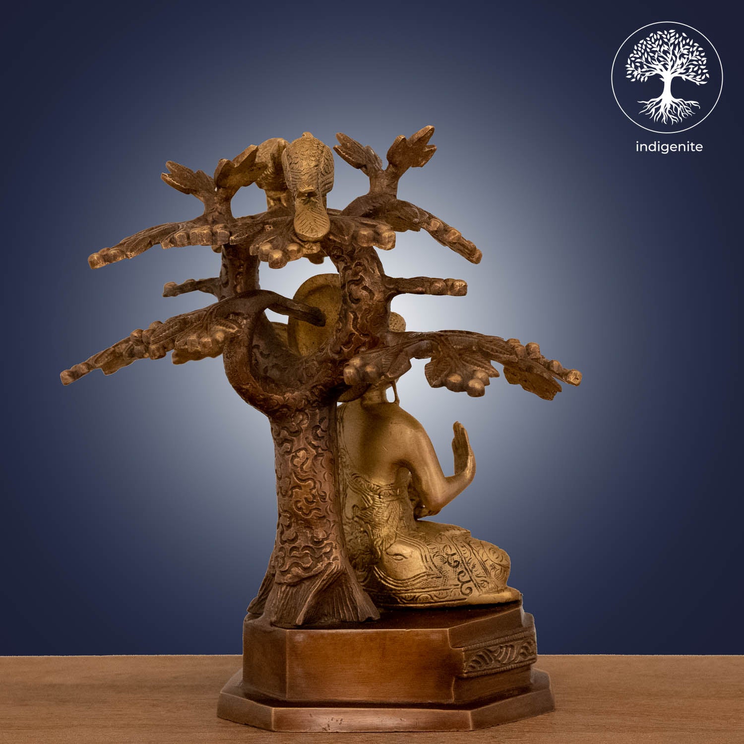 Lord Buddha Idol Sitting Under the Tree in Abhaya Mudra - Brass Statue