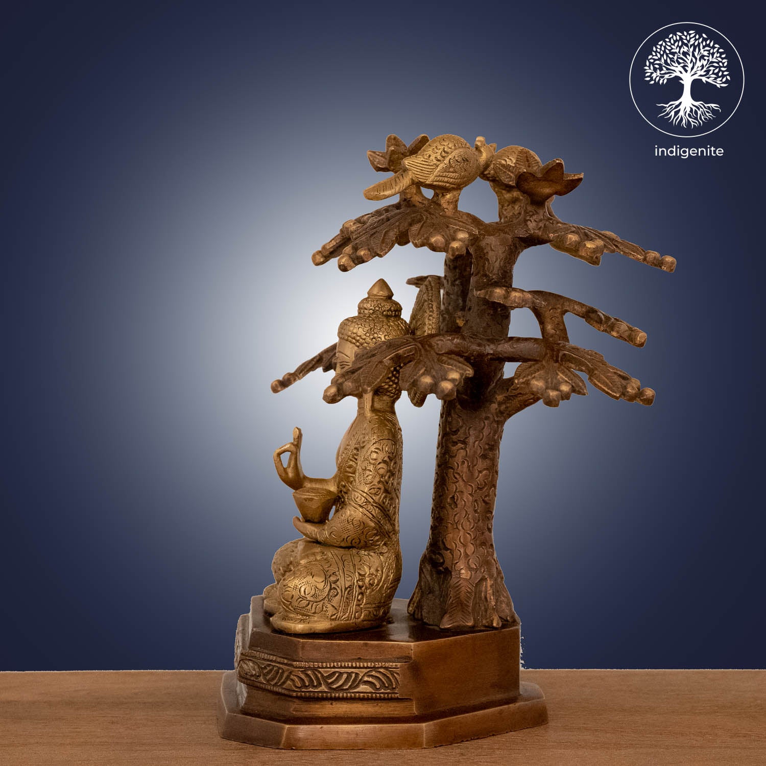 Lord Buddha Idol Sitting Under the Tree in Abhaya Mudra - Brass Statue