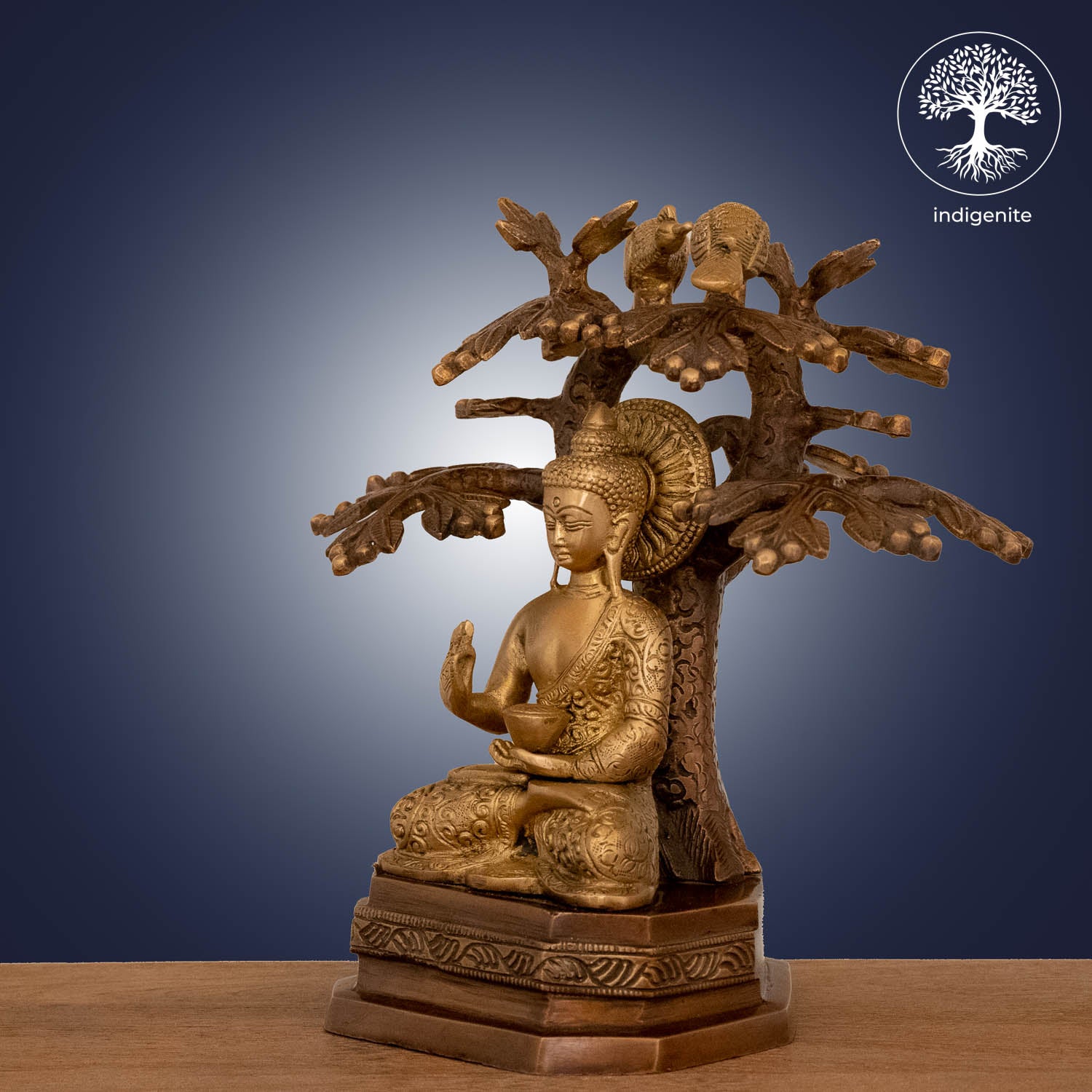 Lord Buddha Idol Sitting Under the Tree in Abhaya Mudra - Brass Statue