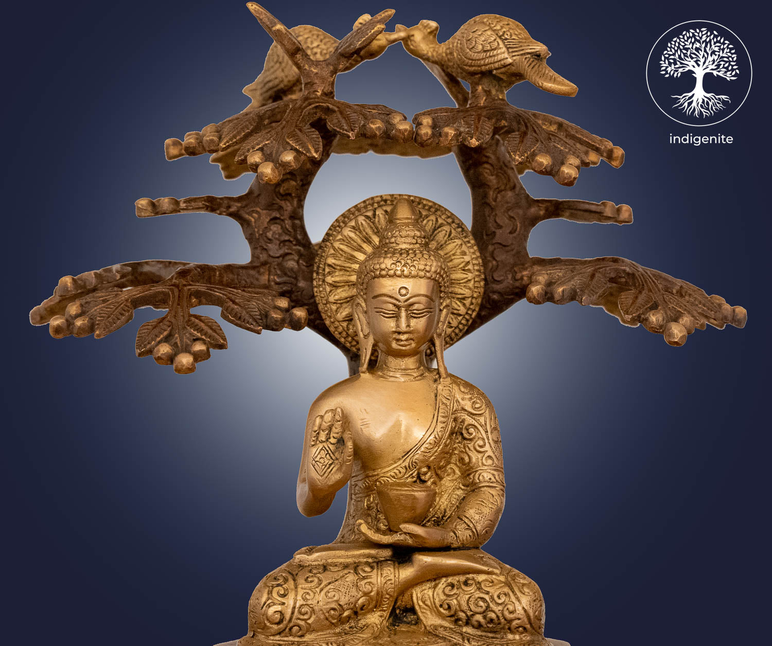 Lord Buddha Idol Sitting Under the Tree in Abhaya Mudra - Brass Statue