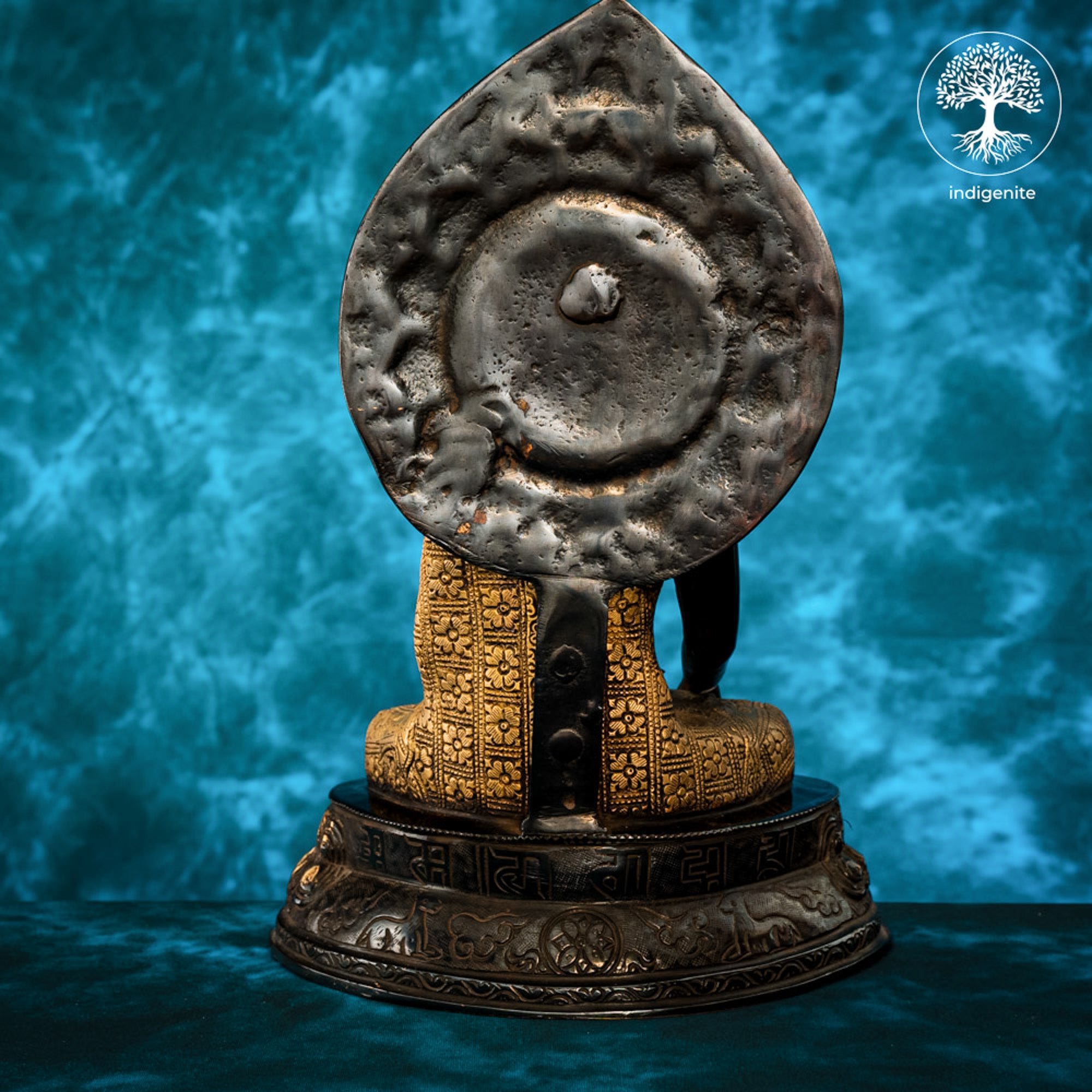 Lord Buddha Sitting In Bhumisparsha Mudra - Brass Statue in Black and Gold Hues