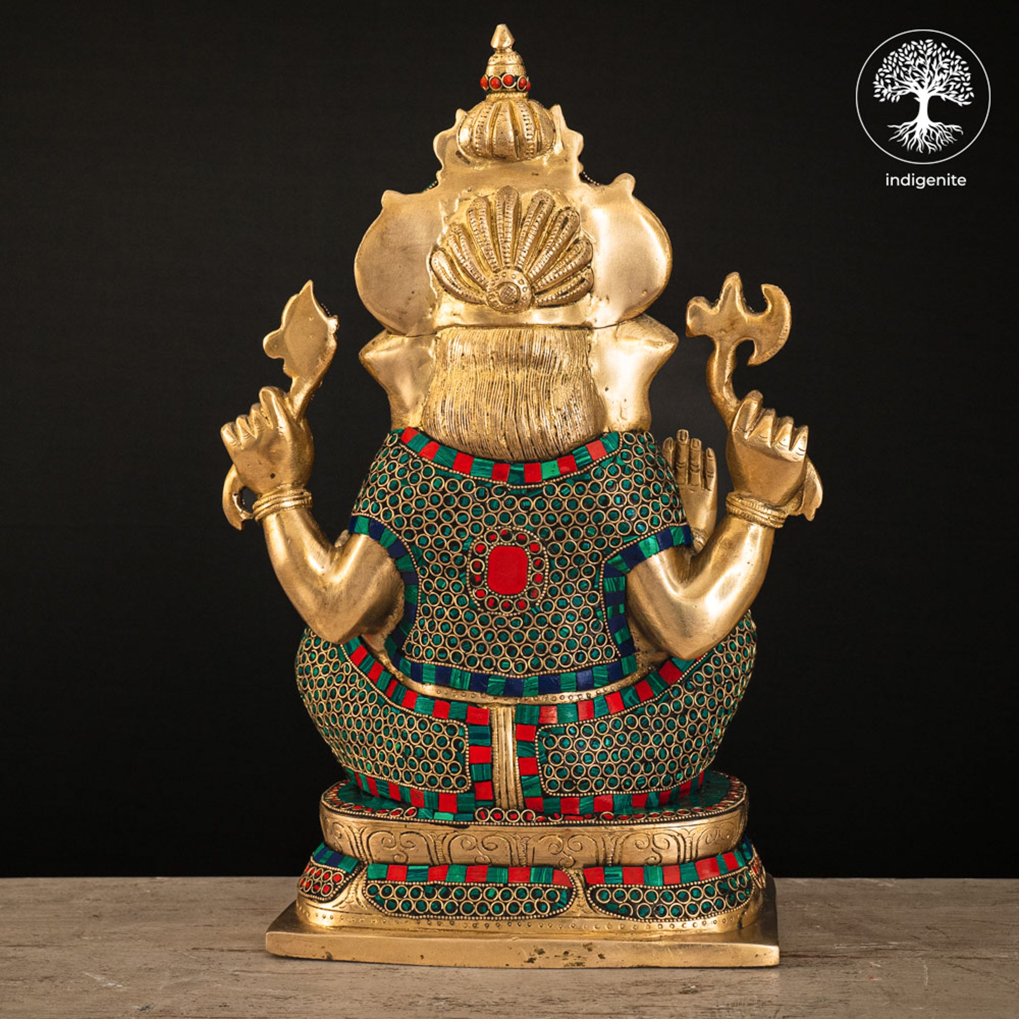 Lord Ganesh Idol - Brass Statue with Stonework