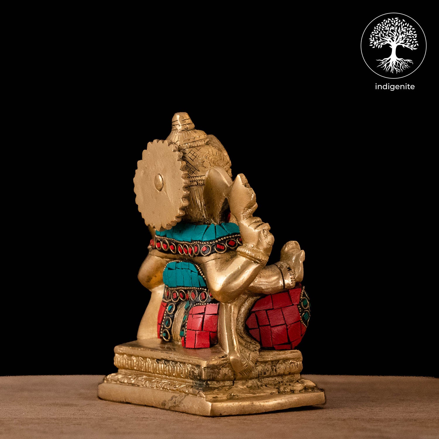 Lord Ganesh Idol Sitting - Brass Statue with Stonework