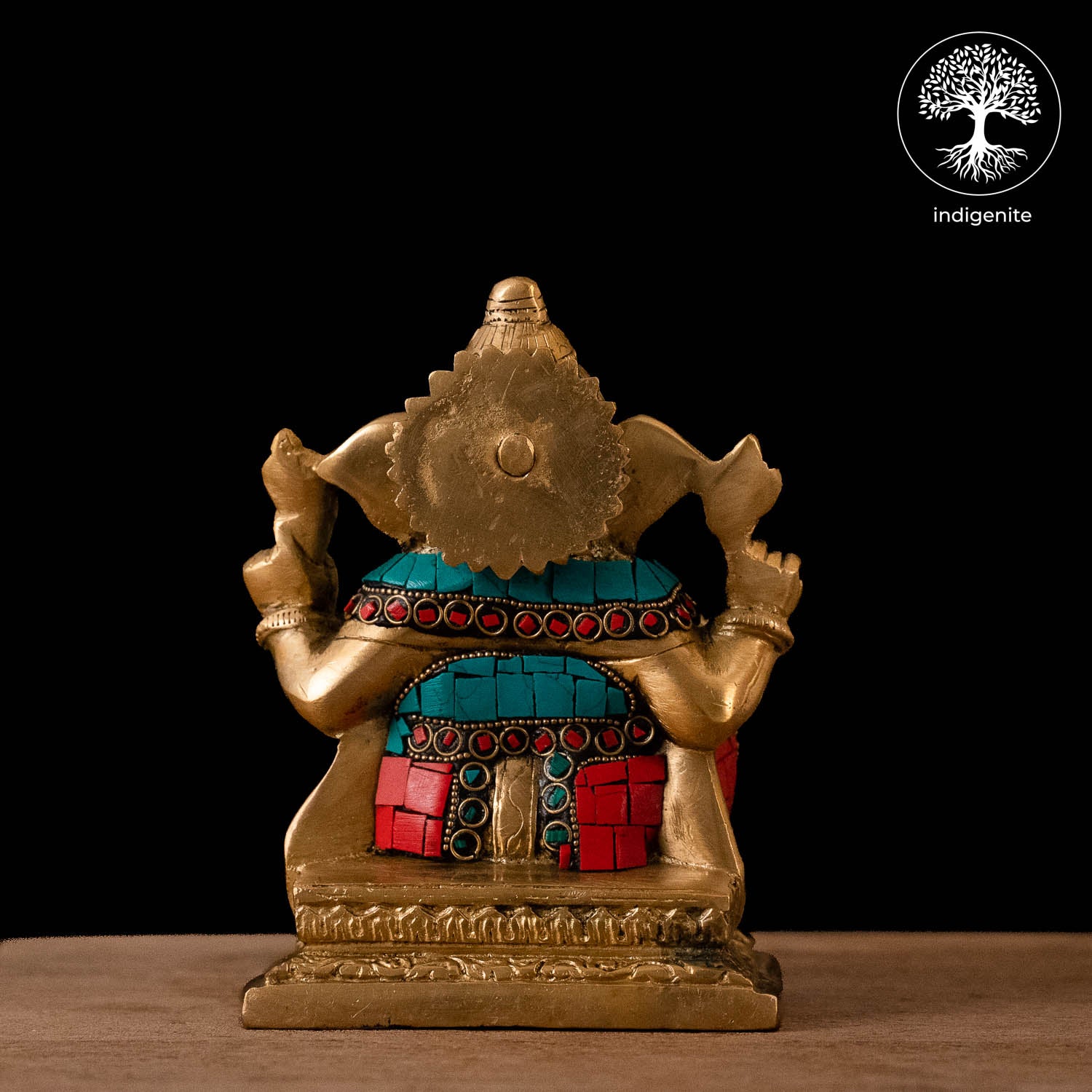 Lord Ganesh Idol Sitting - Brass Statue with Stonework