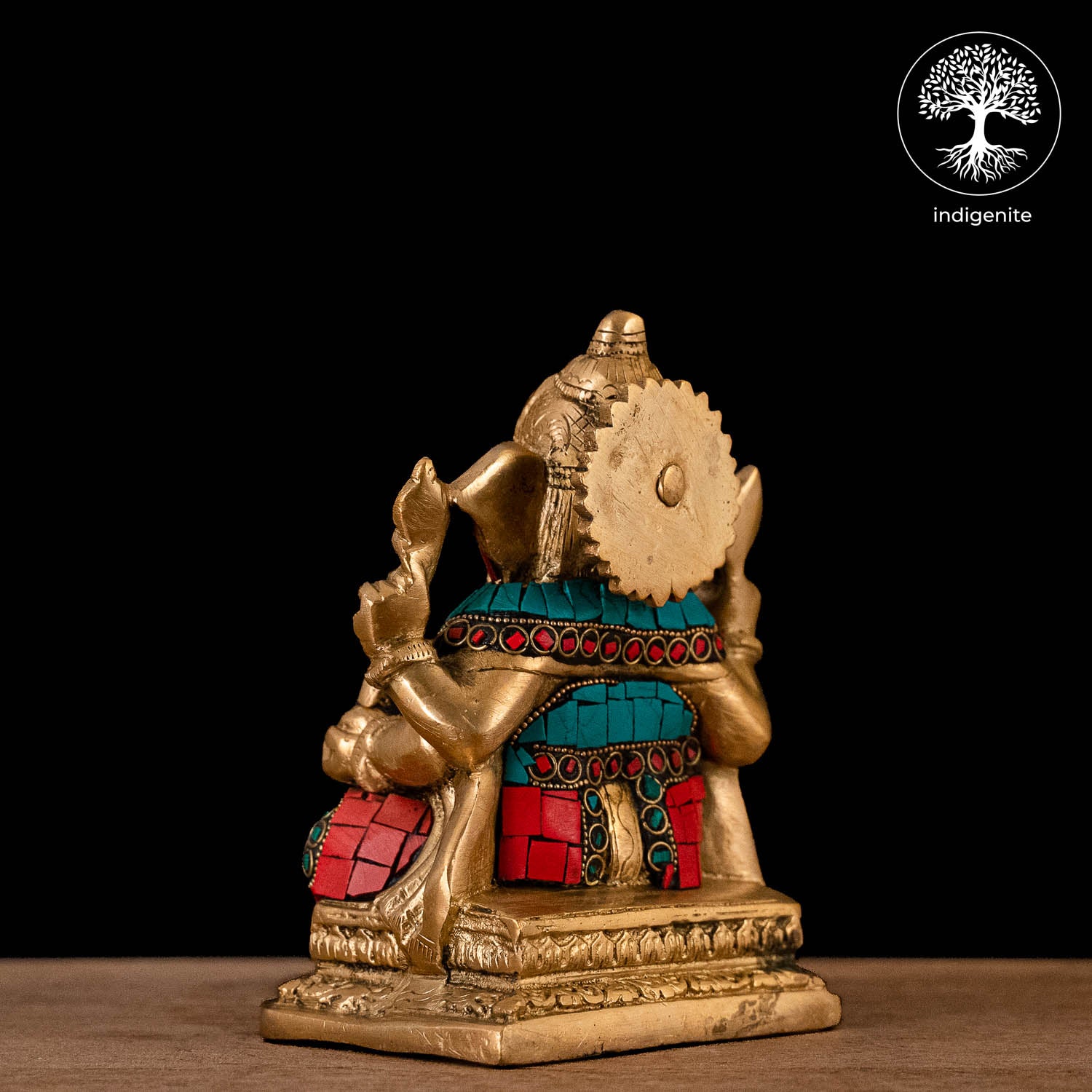 Lord Ganesh Idol Sitting - Brass Statue with Stonework