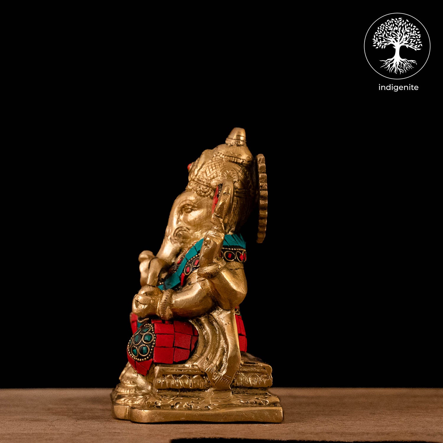 Lord Ganesh Idol Sitting - Brass Statue with Stonework