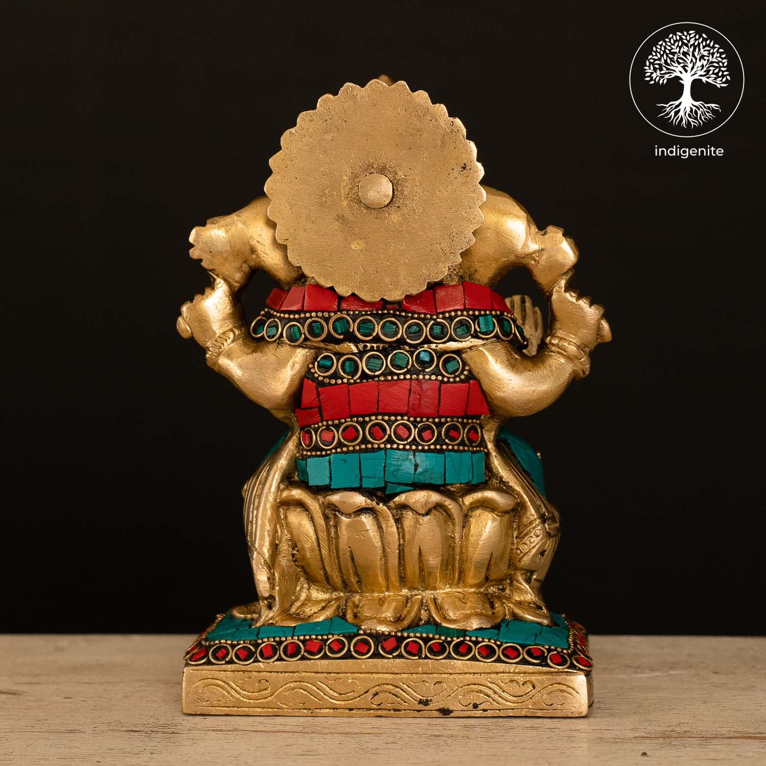 Lord Ganesh Idol on Lotus - Brass Statue with Stonework