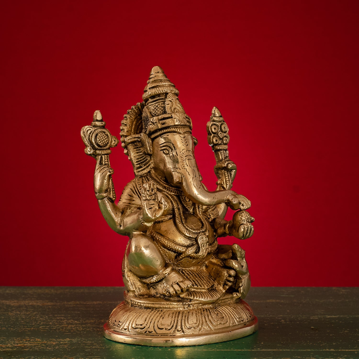 Lord Ganesh Idol with Base - Brass Statue